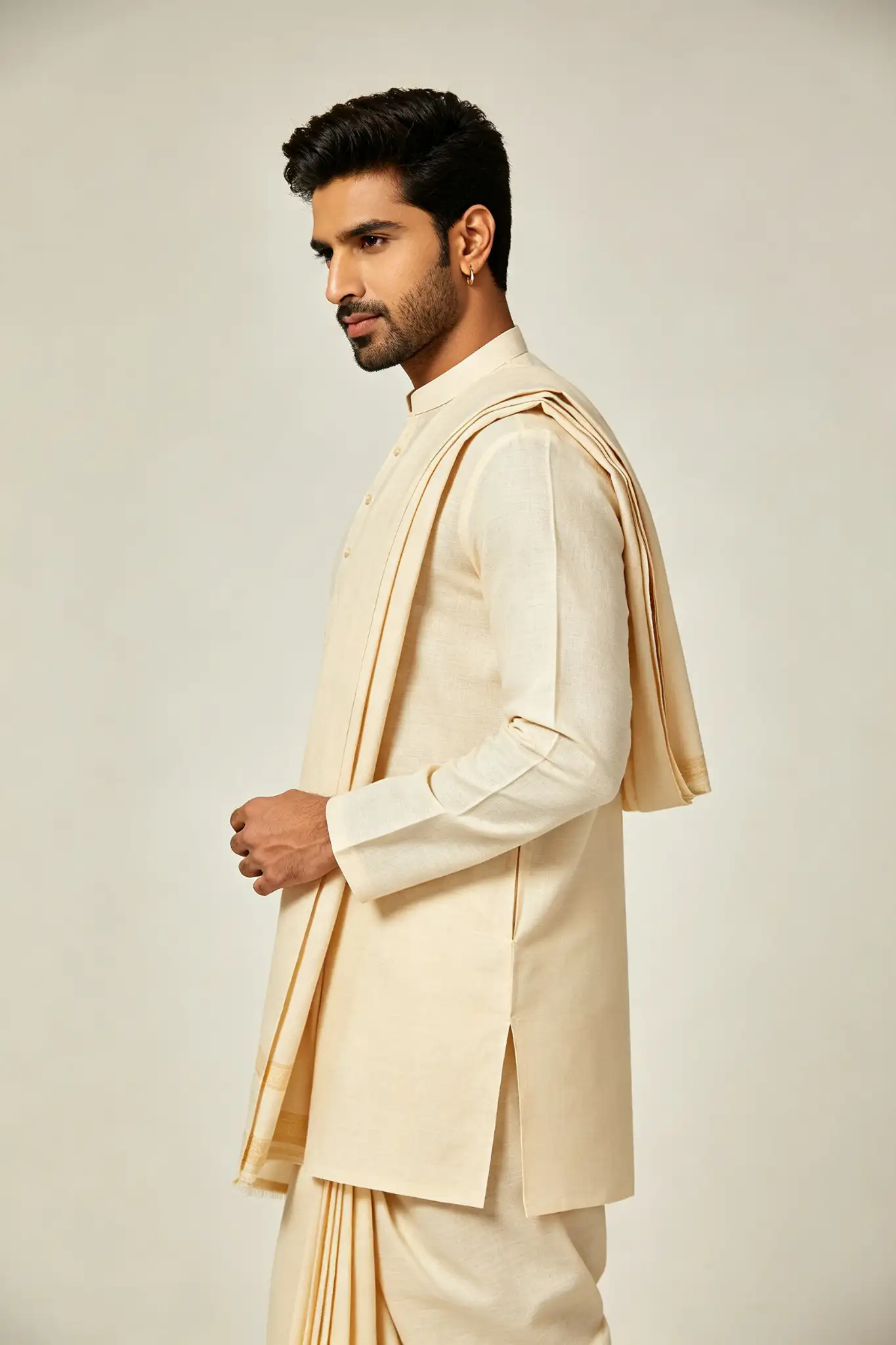 Beige Cotton Readymade Dhoti - Daily Wear - image 3