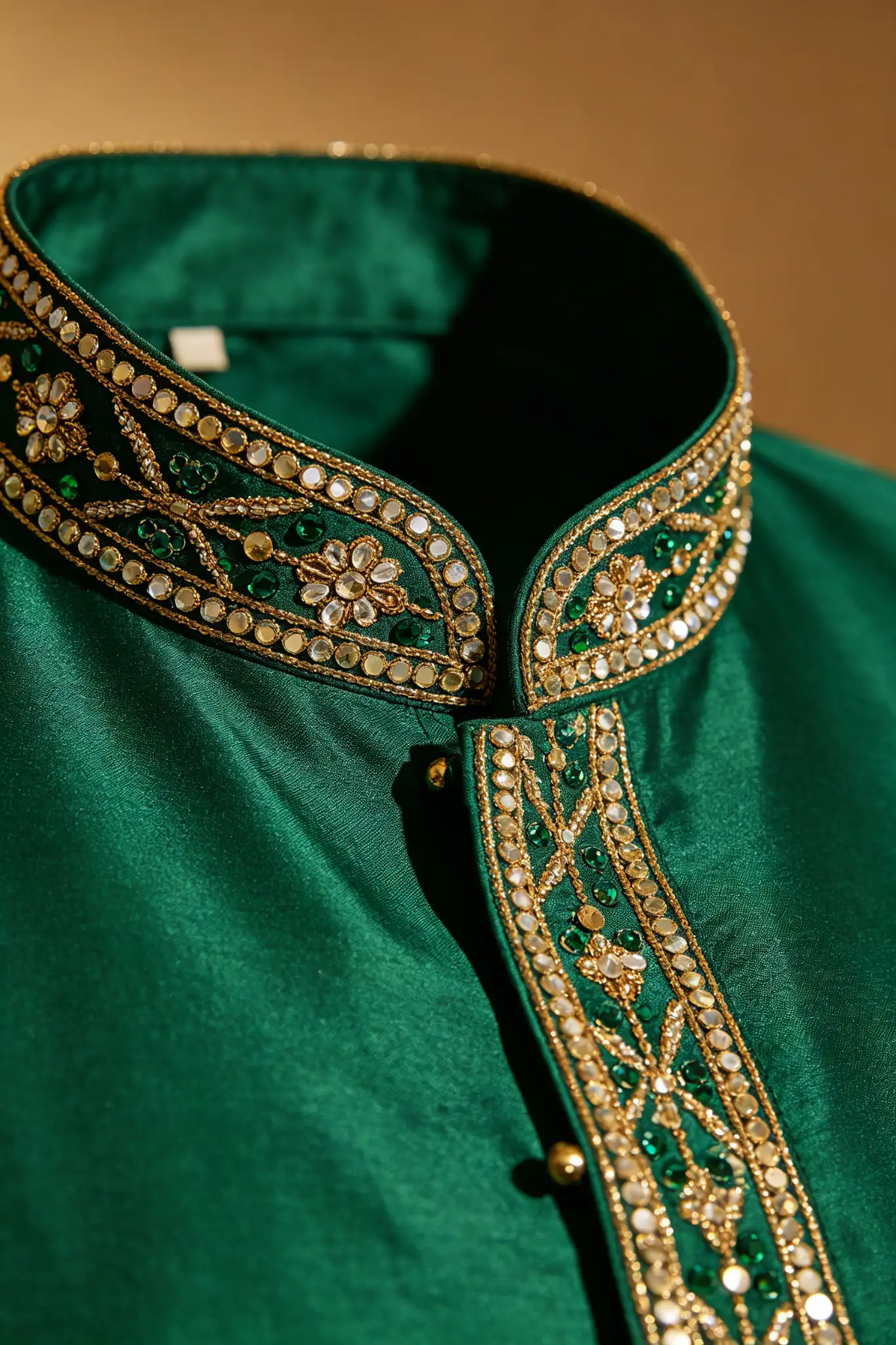 Emerald Green Embroidered Silk Kurta - Wedding - image 5