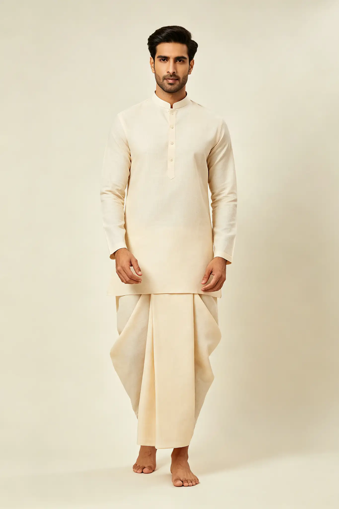 Beige Cotton Readymade Dhoti - Daily Wear - image 2