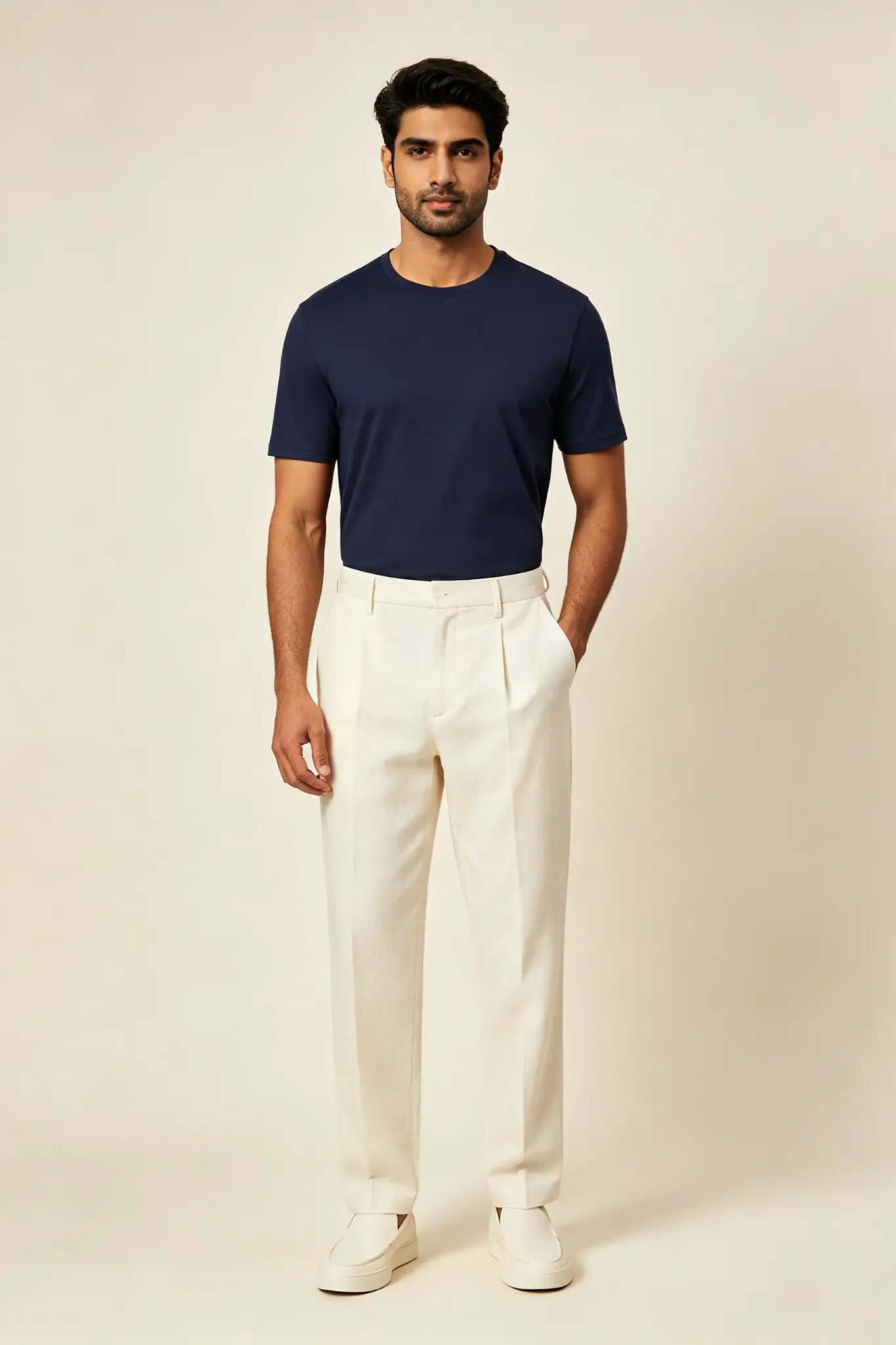 Cream Cotton Casual Pants - image 2