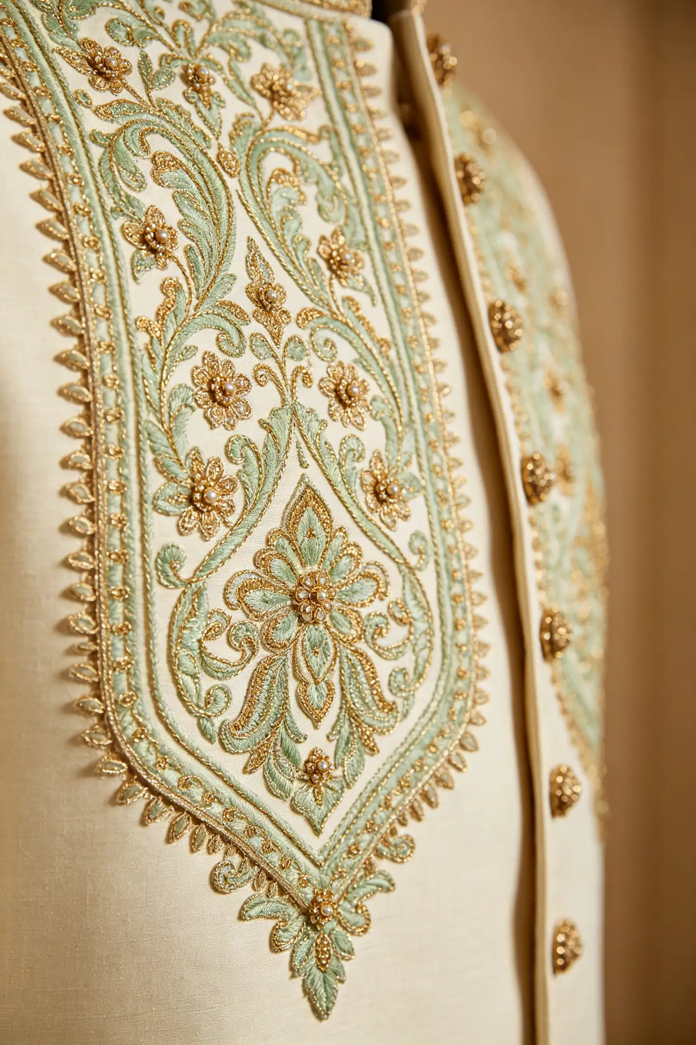 Off-White Embroidered Wedding Sherwani Set - image 6