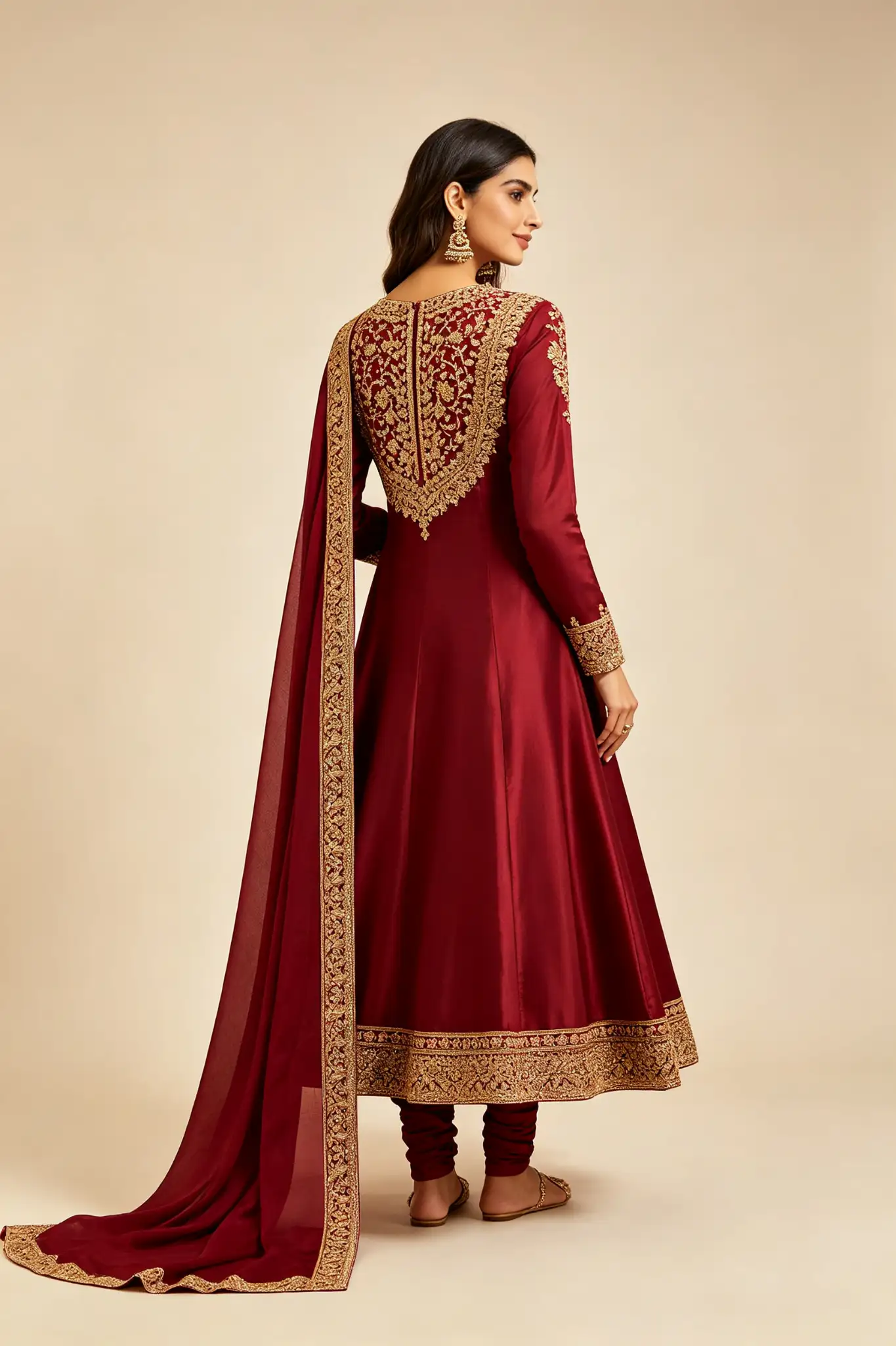 Anarkali Silk Suit - Maroon & Gold - image 5