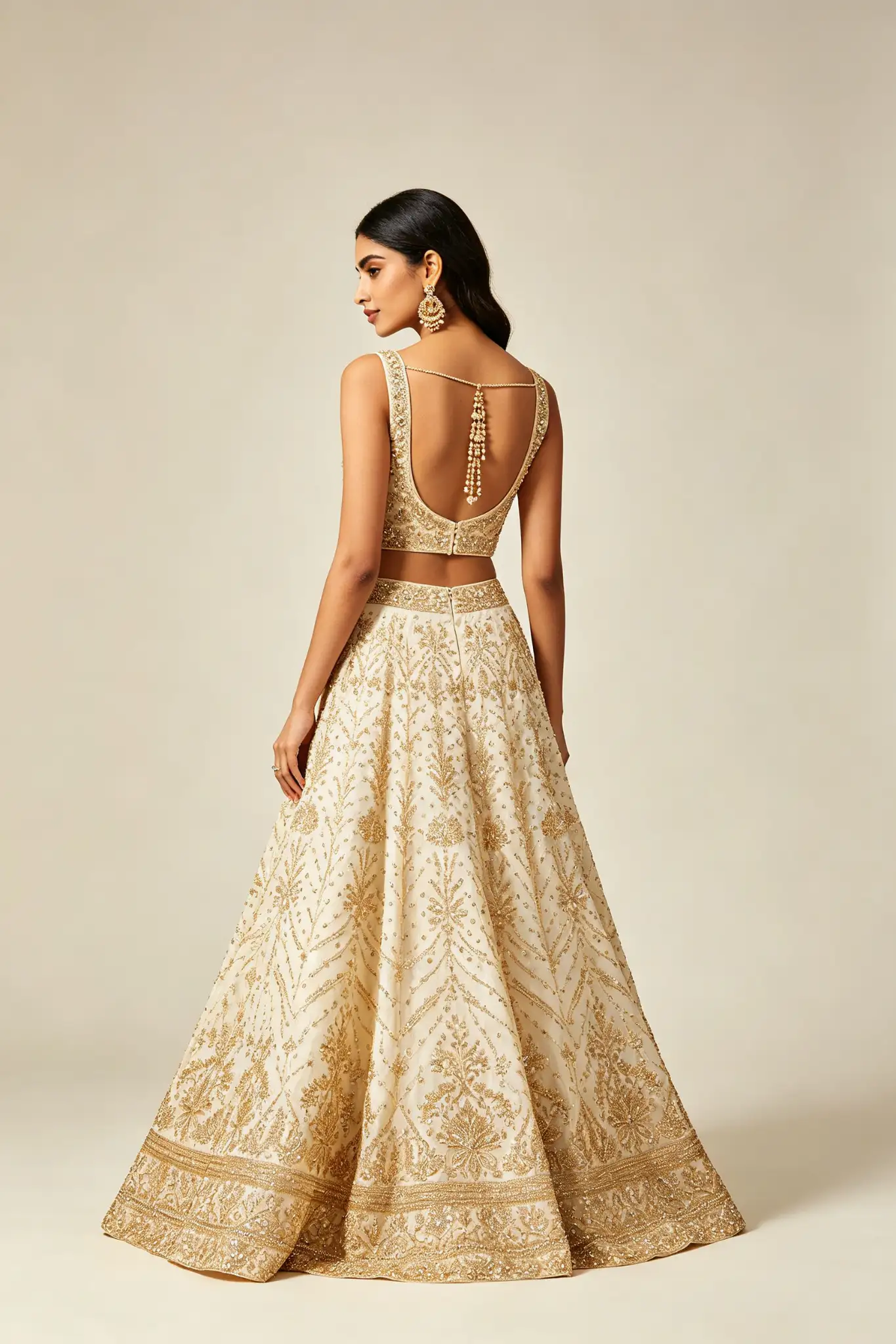 Indo-Western Gown - Cream & Gold - image 4