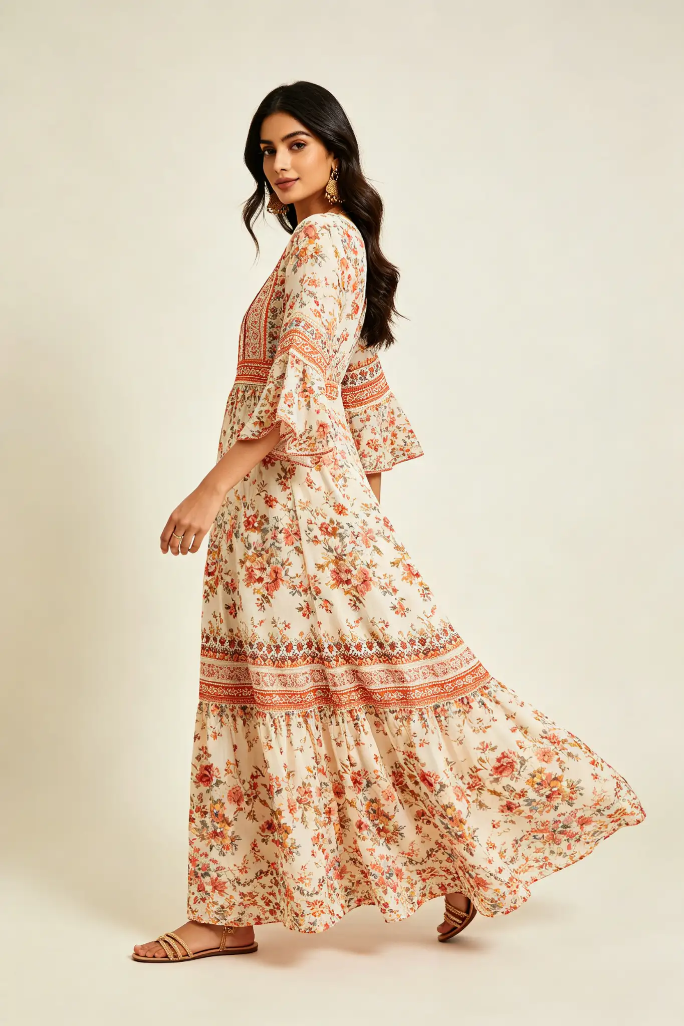 Printed Maxi Dress - Boho - image 3