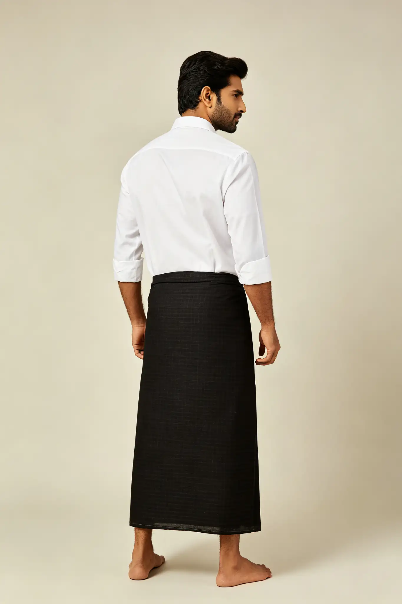 Black Woven Cotton Lungi - Formal Homewear - image 4
