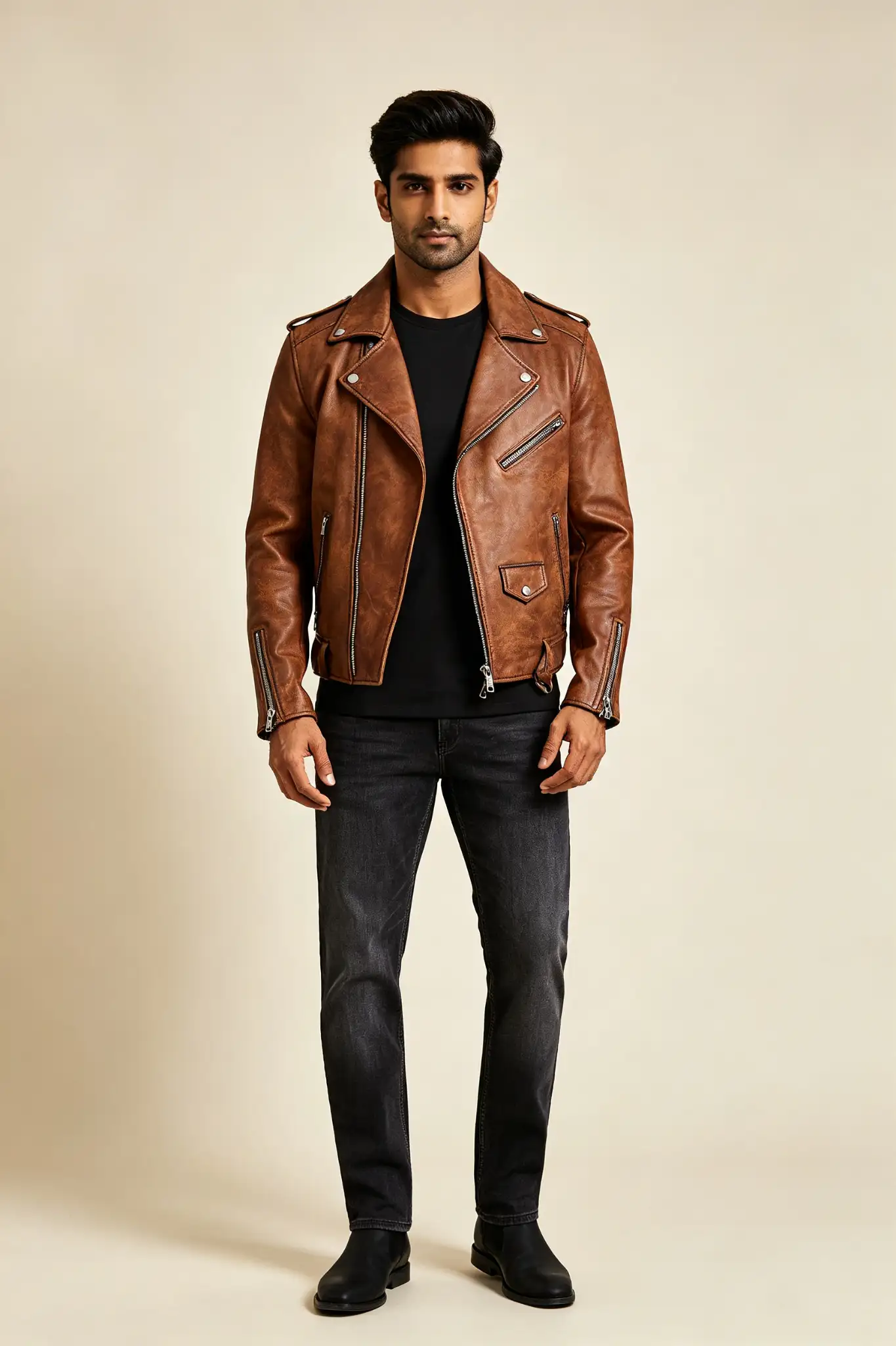 Black Leather Bomber Jacket - image 2