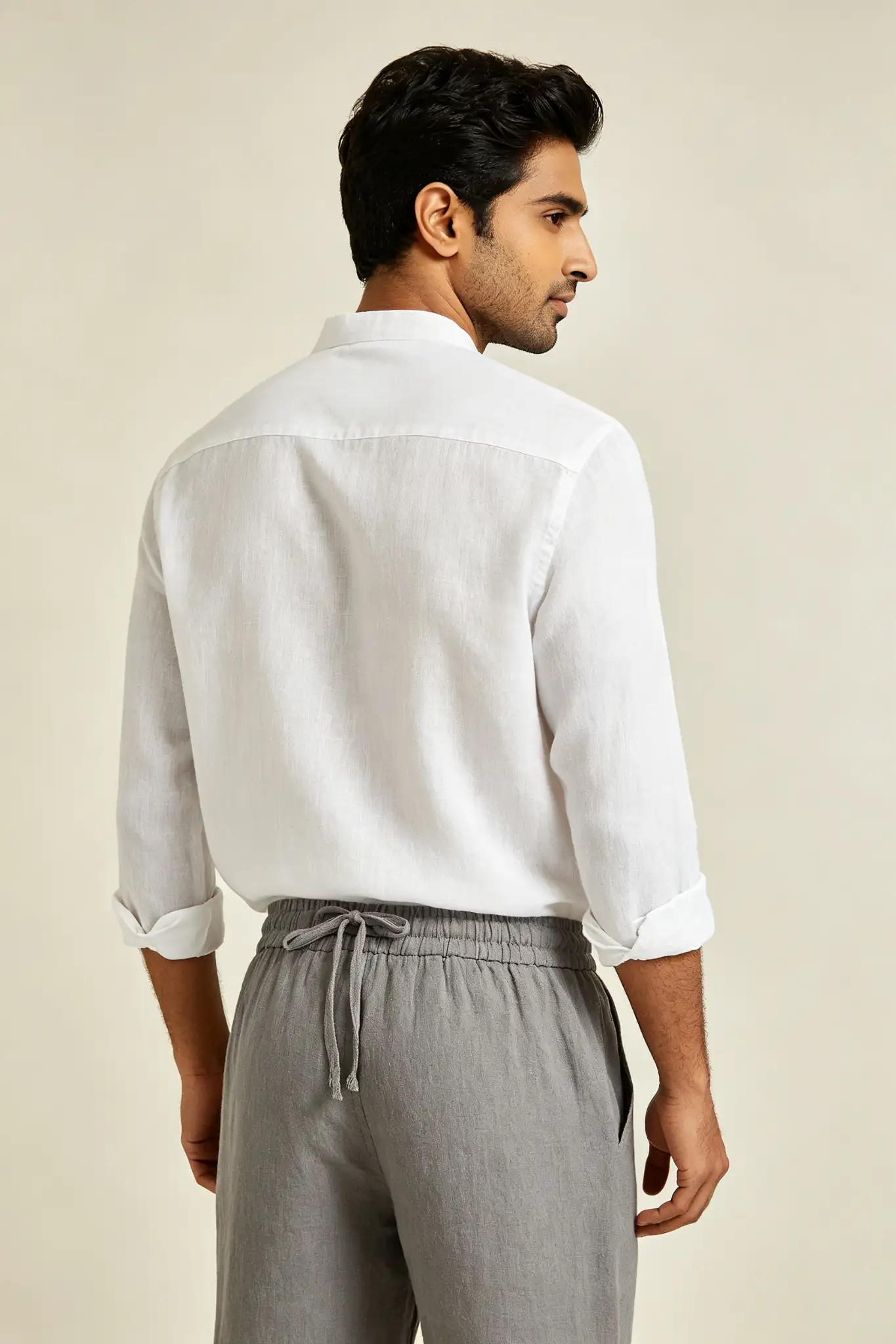 Grey Linen Blend Drawstring Pants - image 4