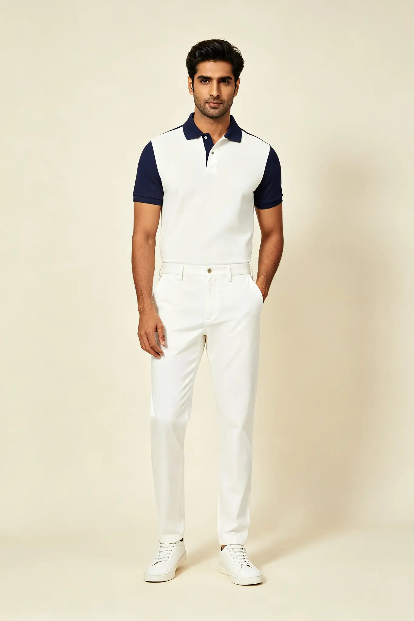 White & Navy Colourblock Polo - image 2