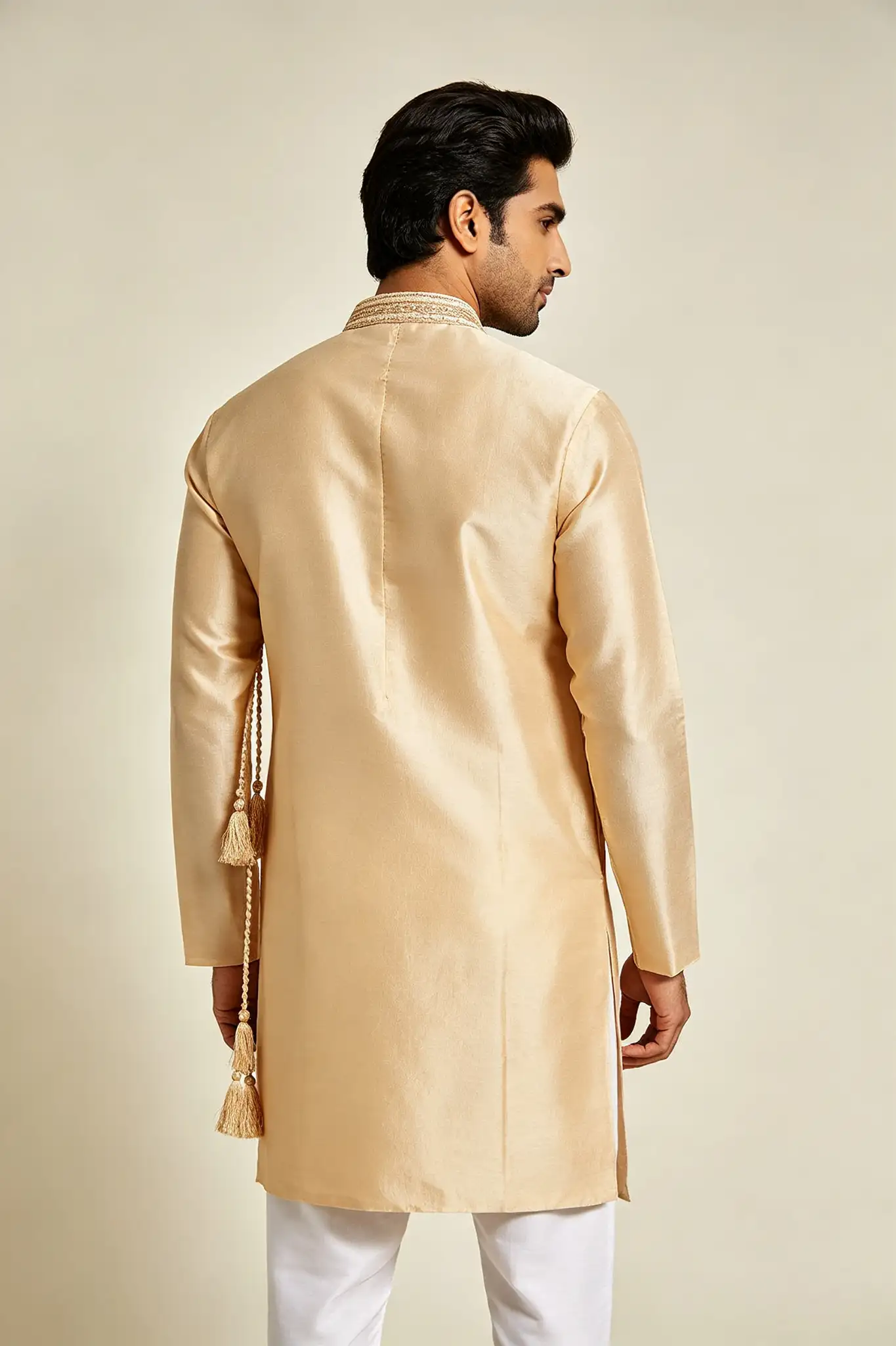 Beige Angrakha Style Silk Kurta - Festive - image 4
