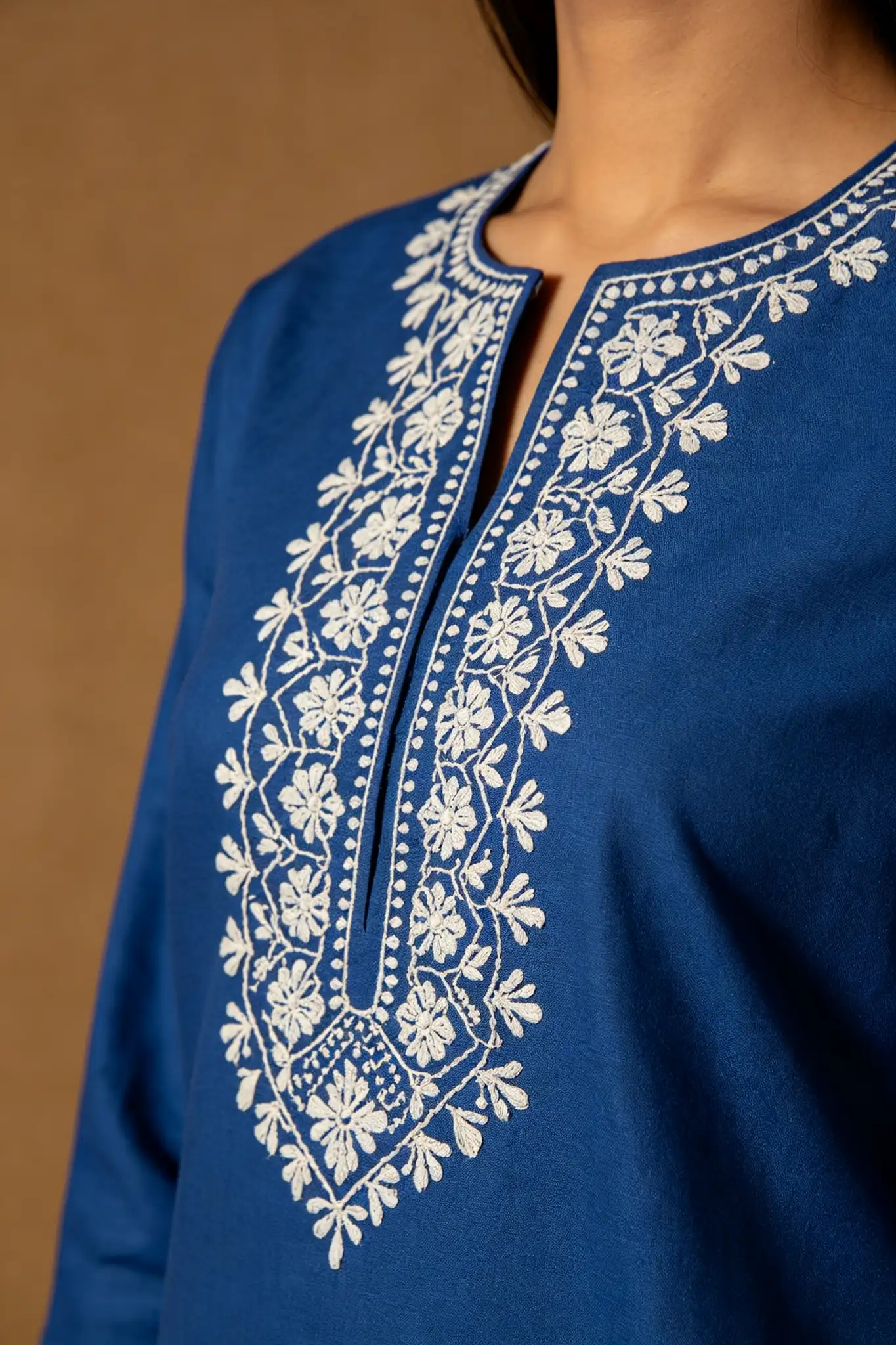 Royal Blue Chikankari Cotton Kurta - Regular Fit - image 6
