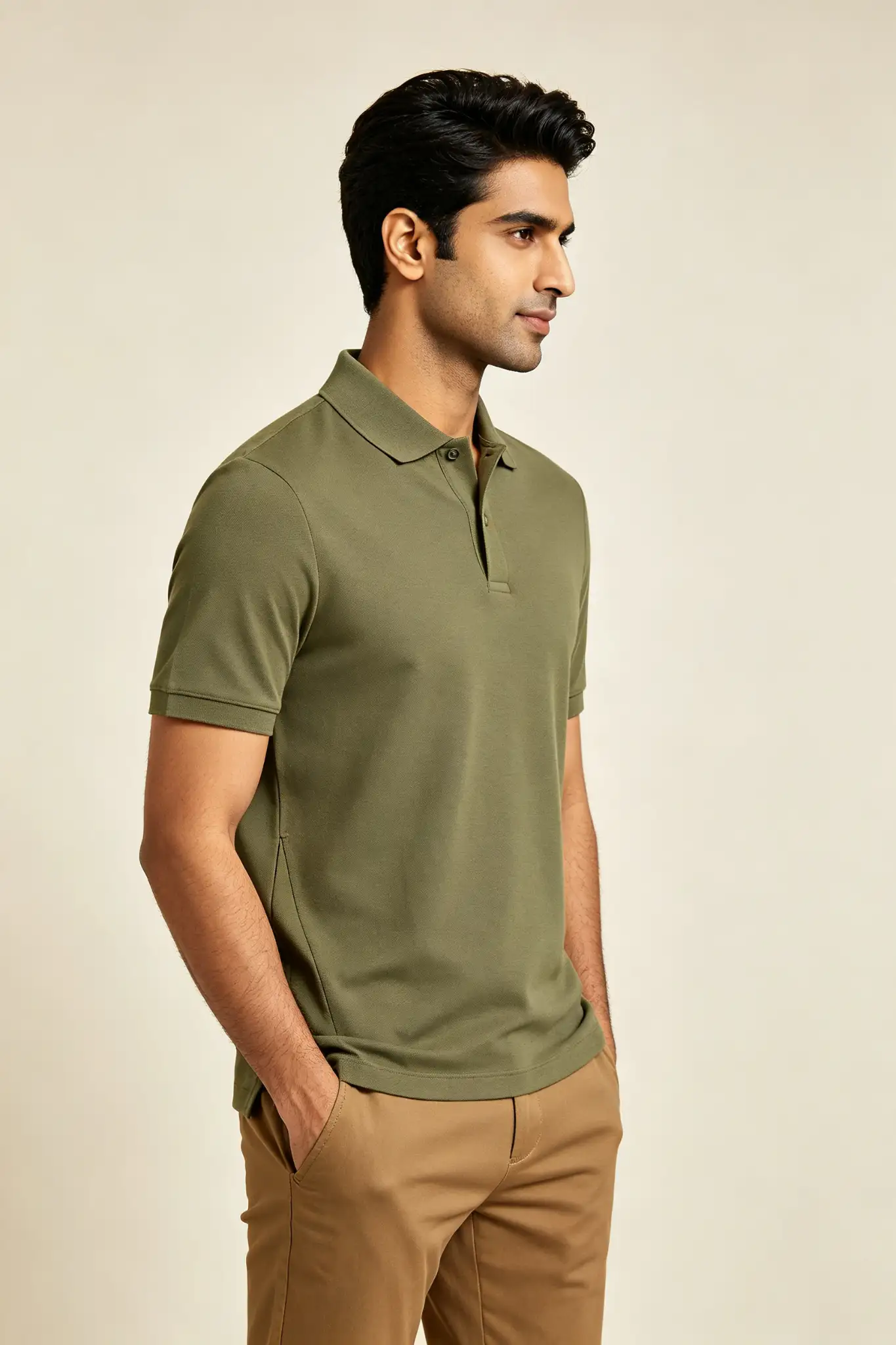 Olive Green Solid Polo - Casual - image 3