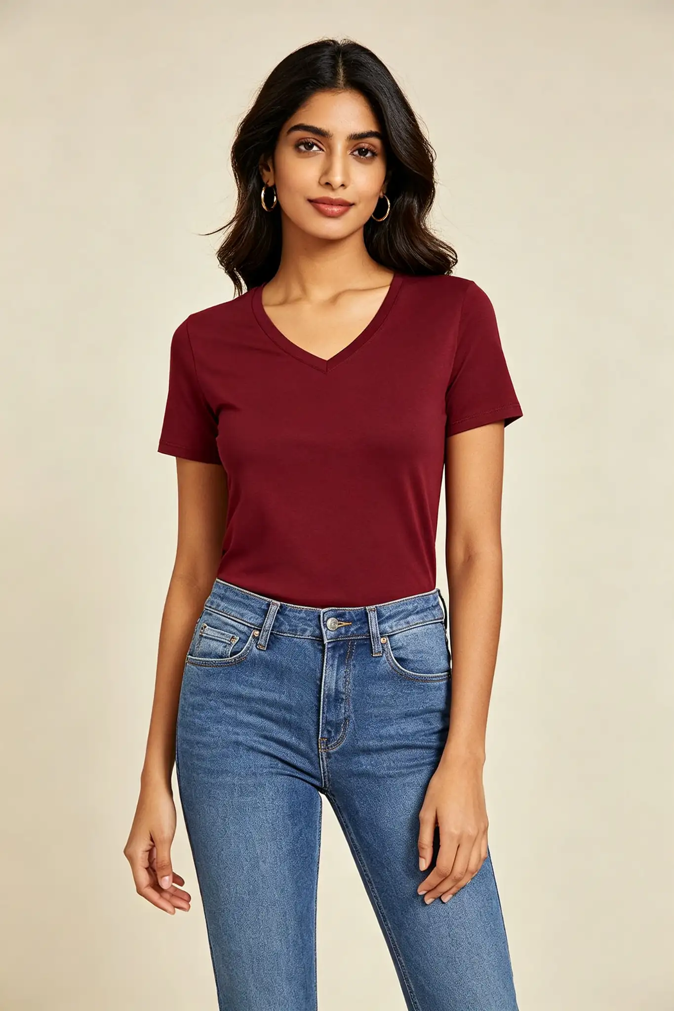 Maroon V-Neck T-Shirt - Slim Fit - image 2