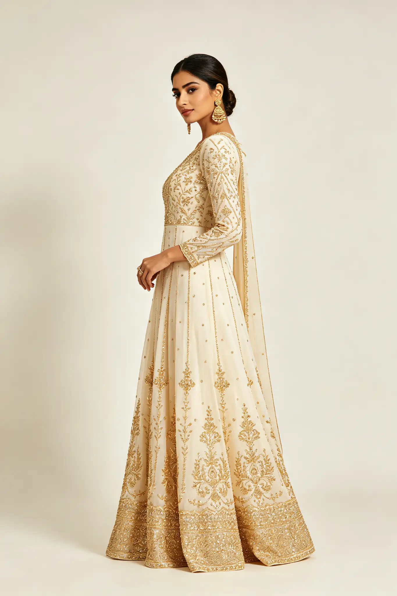 Indo-Western Gown - Cream & Gold - image 3