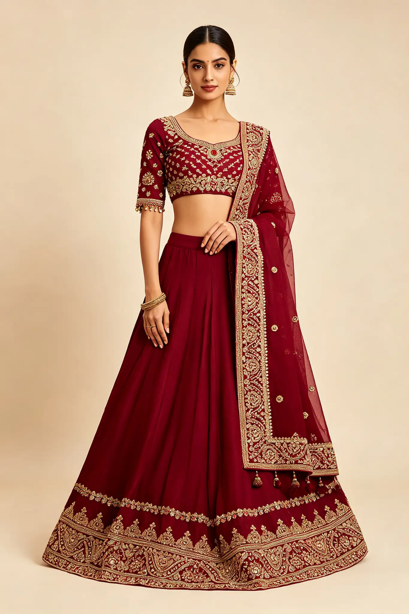 Wine Red Lehenga with Gotta Patti - image 2