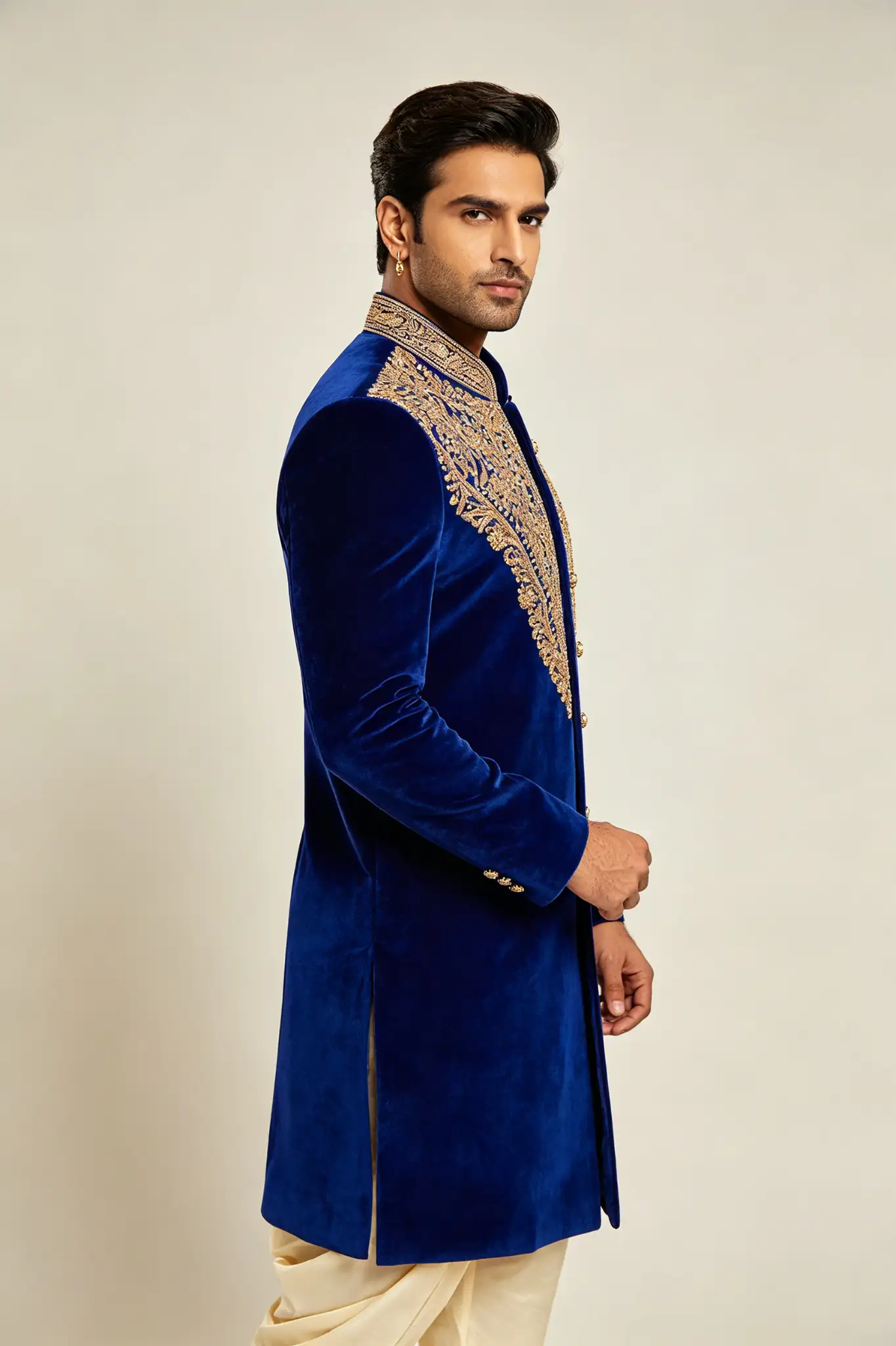 Royal Blue Velvet Sherwani - Winter Wedding - image 3