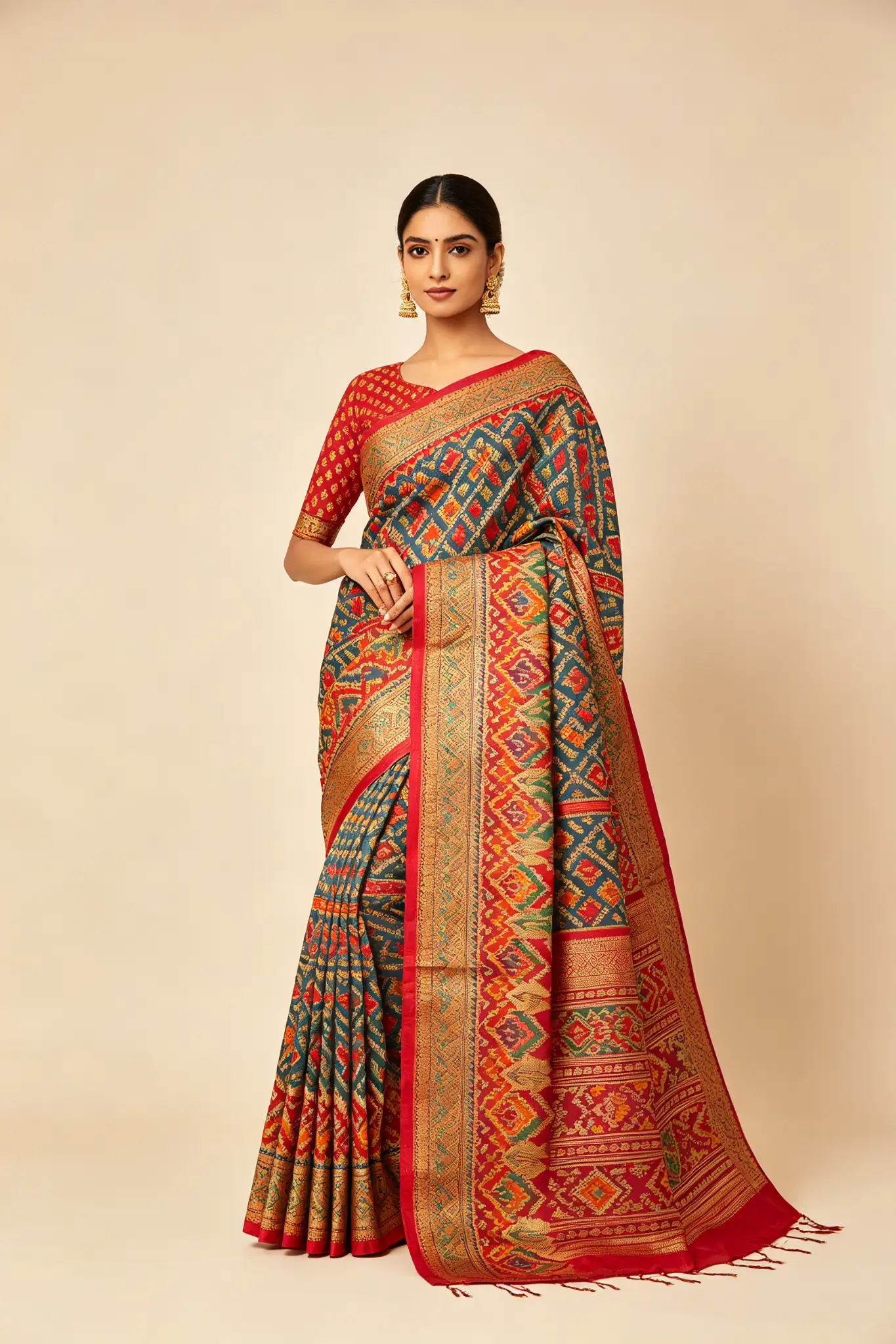 Patola Silk Saree - Multicolor - image 3