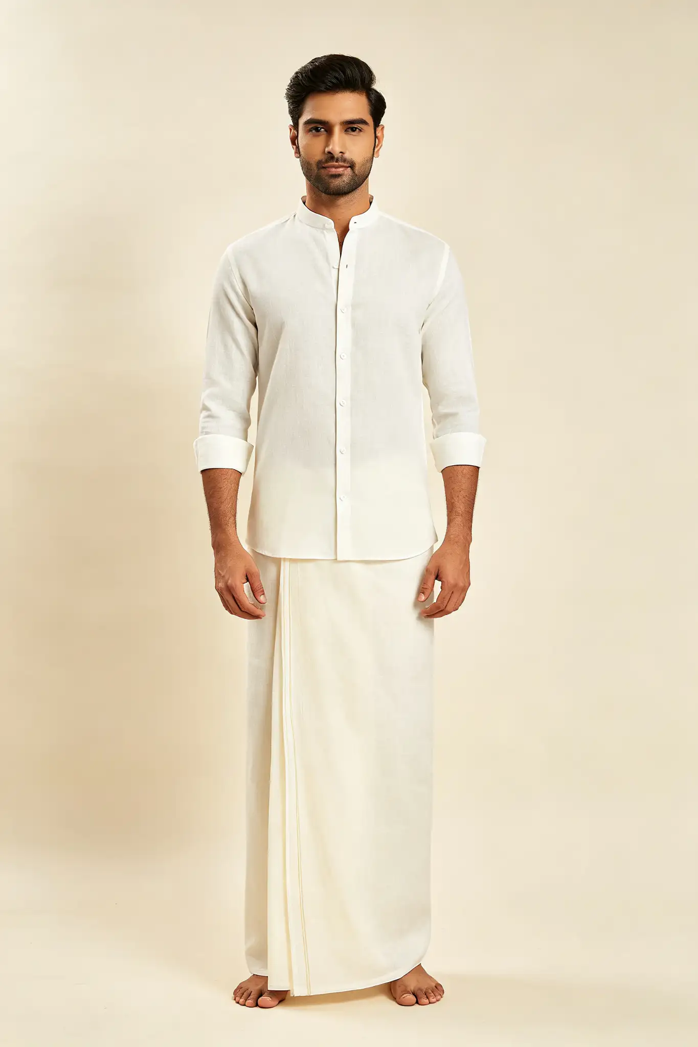 Ivory White Pure Linen Dhoti - Summer - image 2