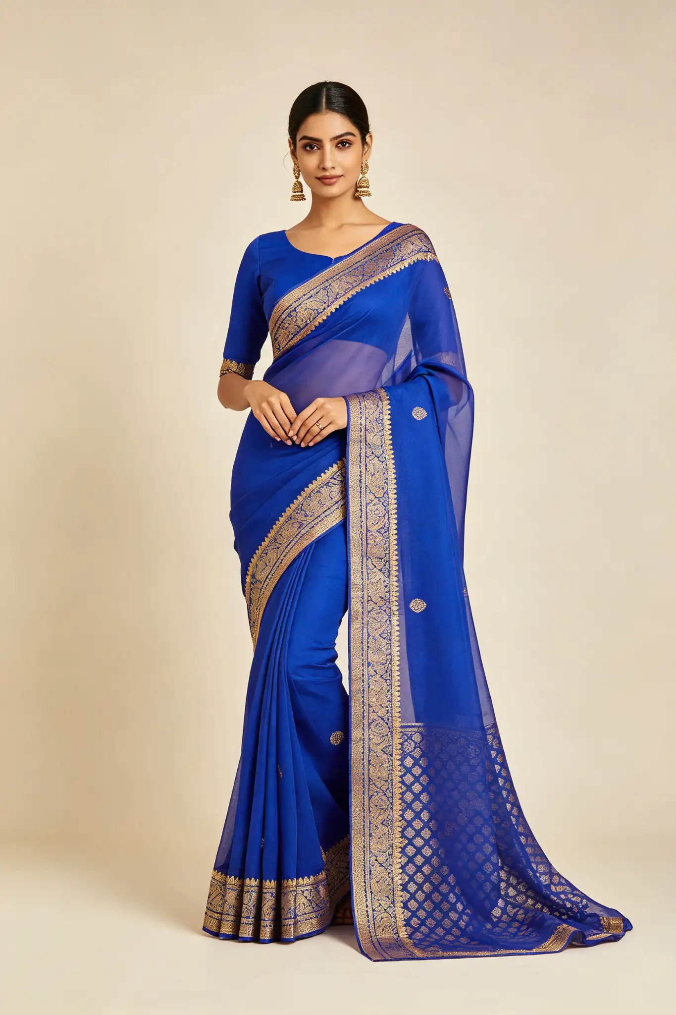 Banarasi Georgette Saree - Royal Blue - image 3