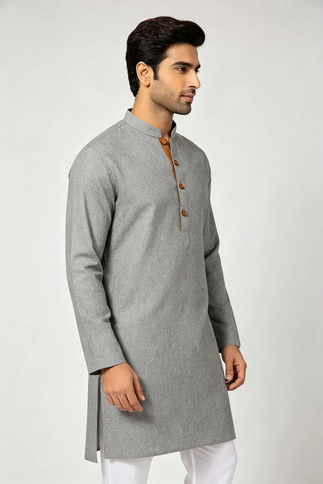 Grey Melange Cotton Linen Kurta - Casual - image 2
