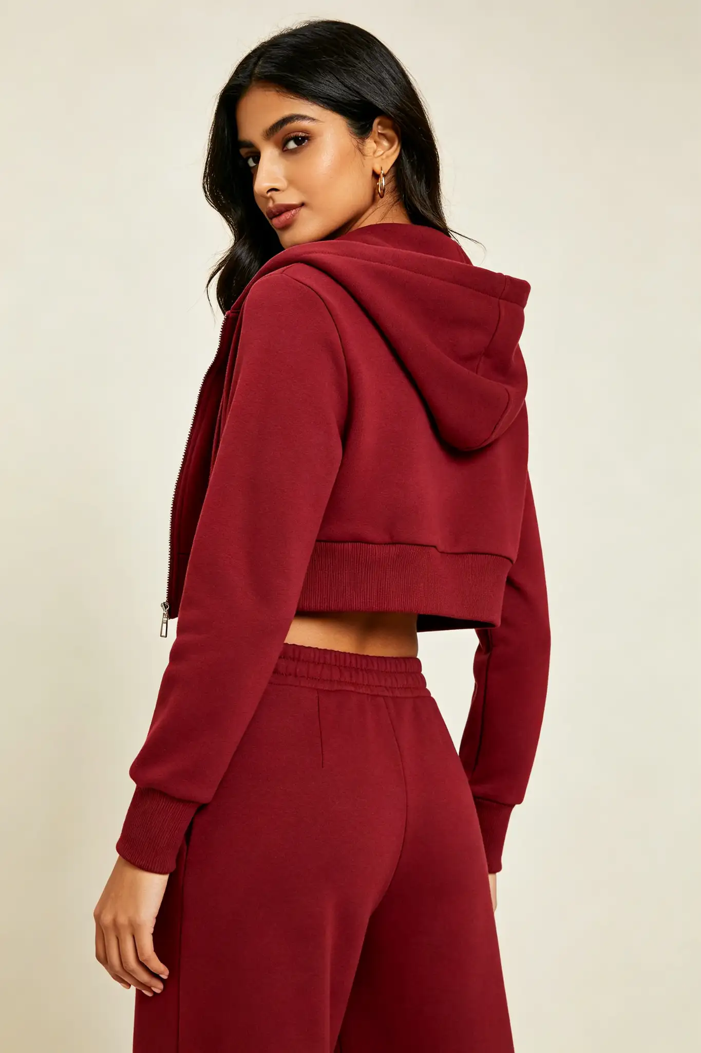 Maroon Cropped Zip Hoodie - image 4