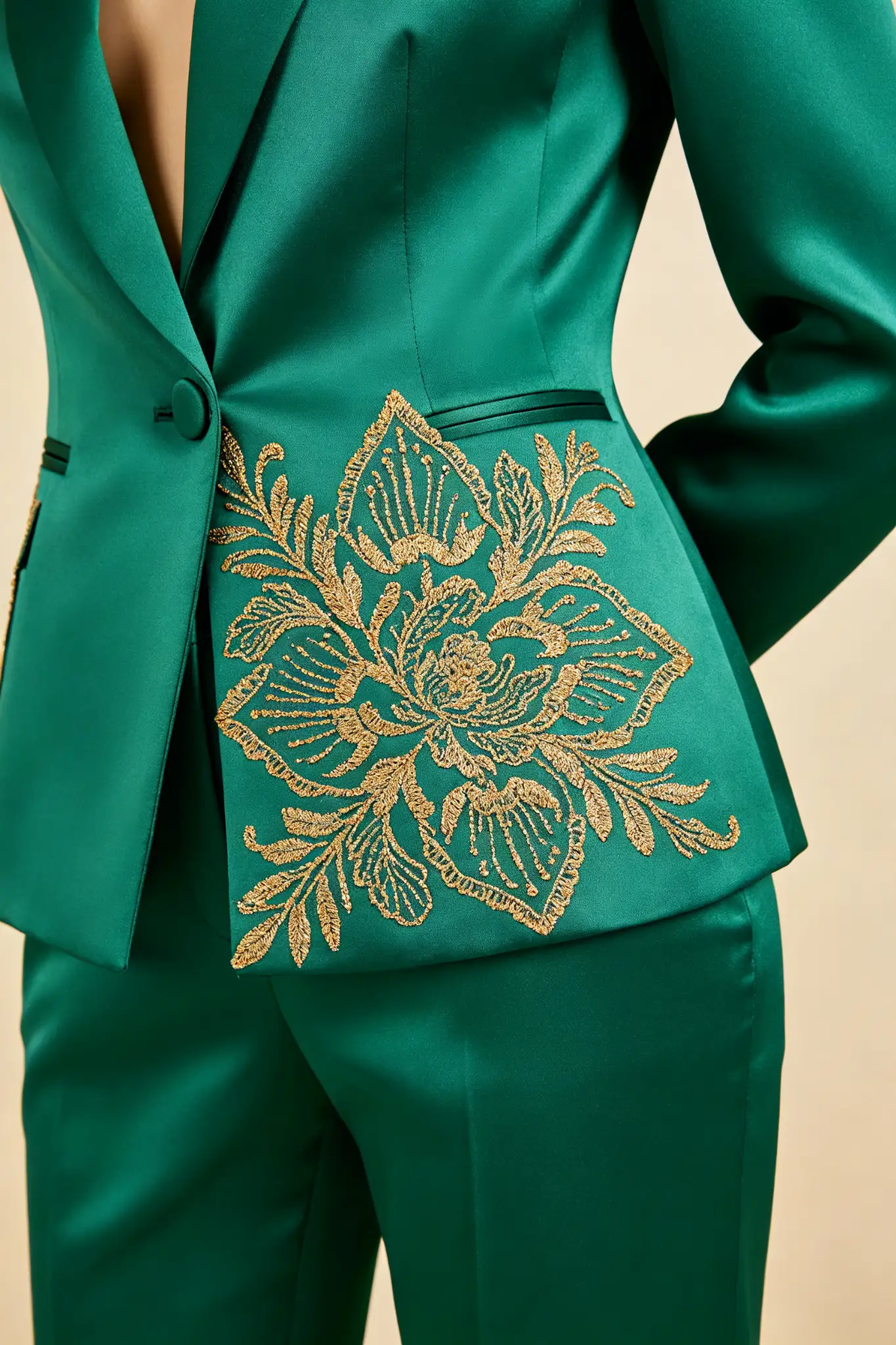 Bottle Green Silk Suit - Festive - image 6