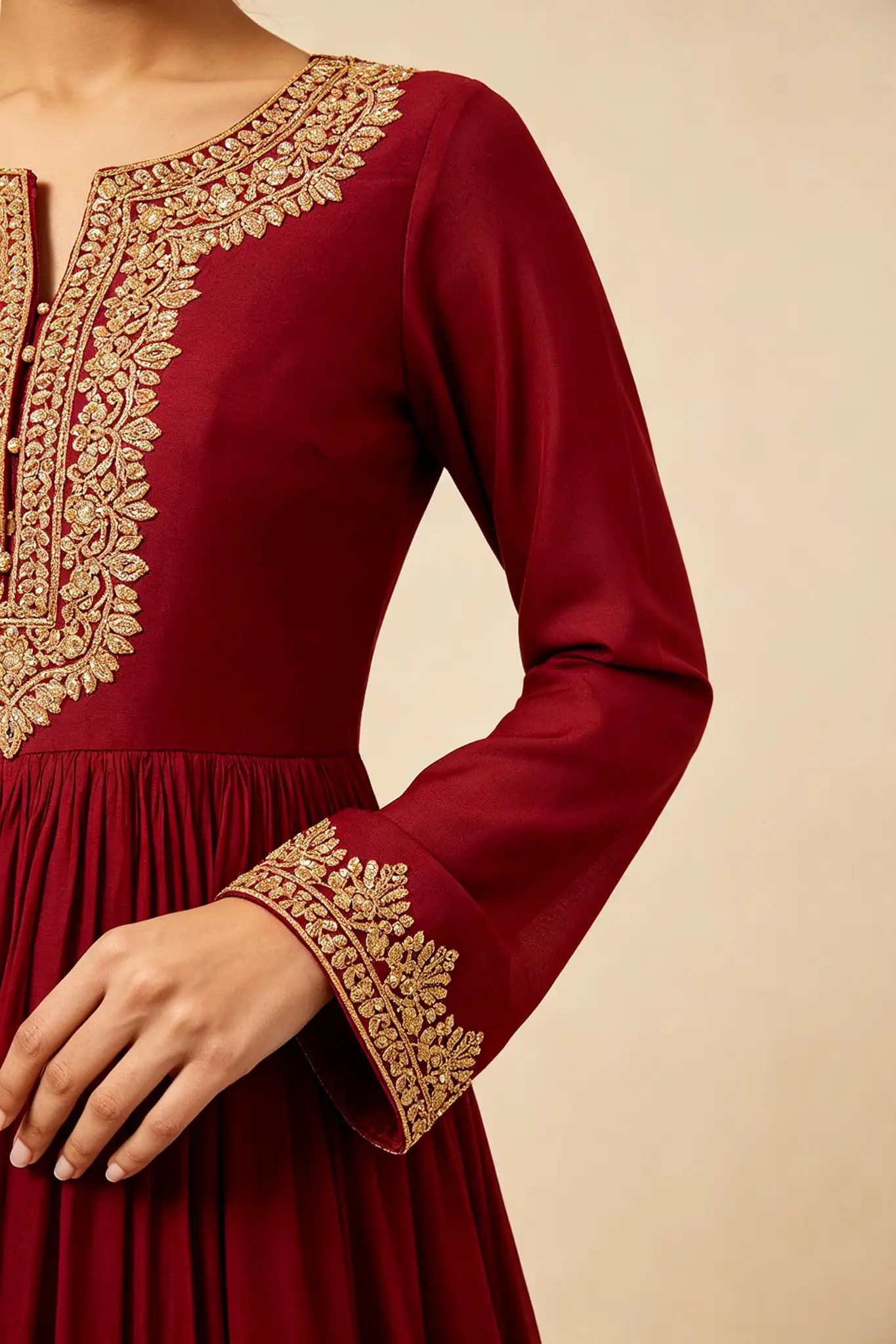 Anarkali Silk Suit - Maroon & Gold - image 4