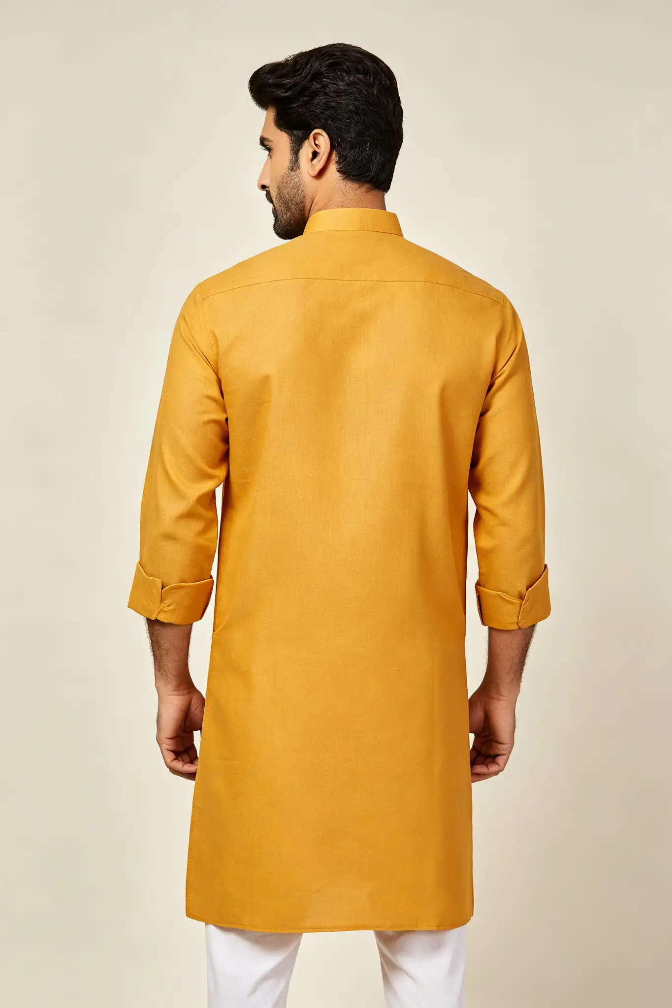 Festive Embroidered Pure Cotton Kurta - Mustard - image 3