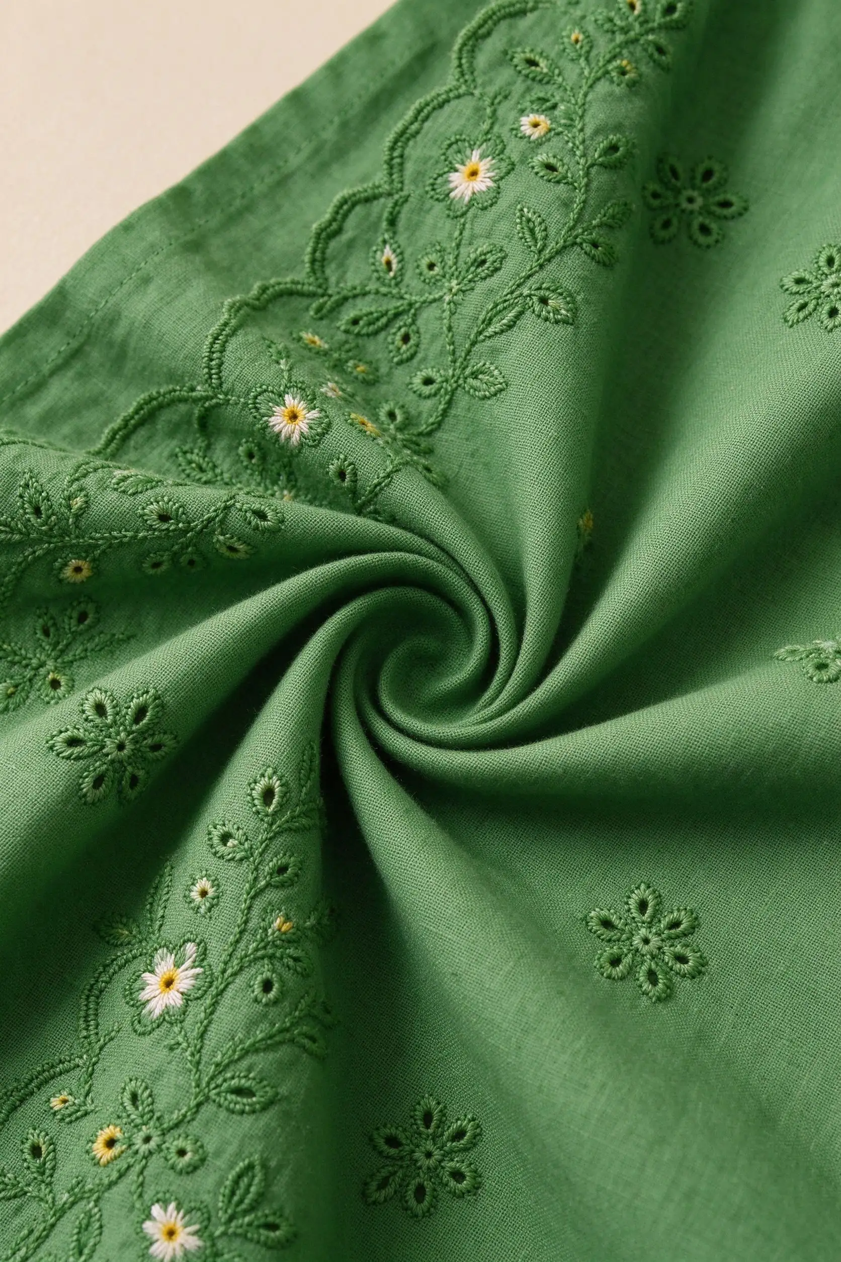 Cotton Embroidered Dupatta - Green - image 5