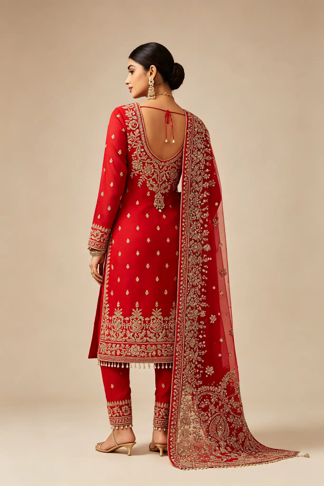Red Heavy Embroidered Wedding Suit - image 4