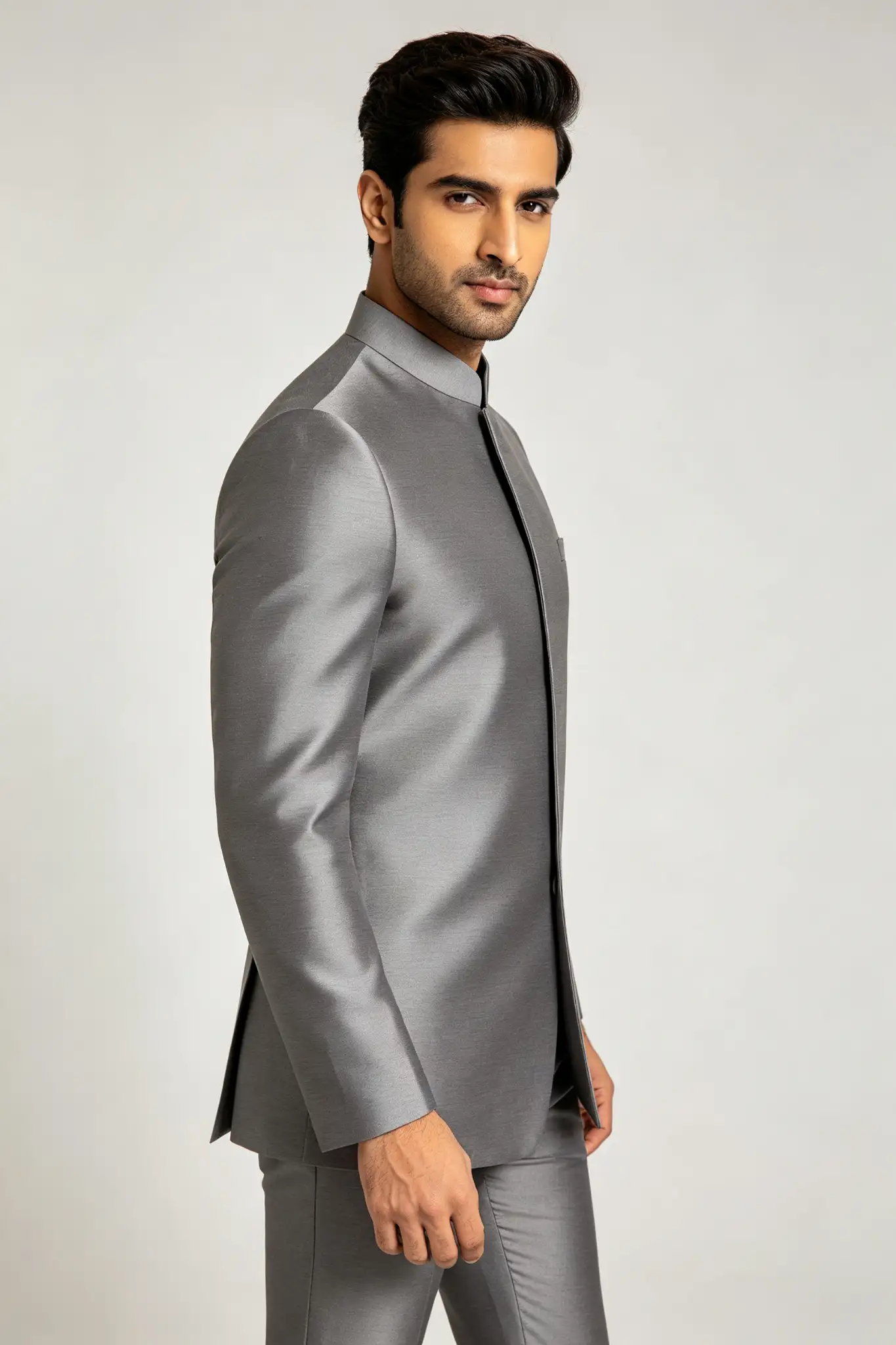 Grey Modern Silk Sherwani - Indo-Western - image 3