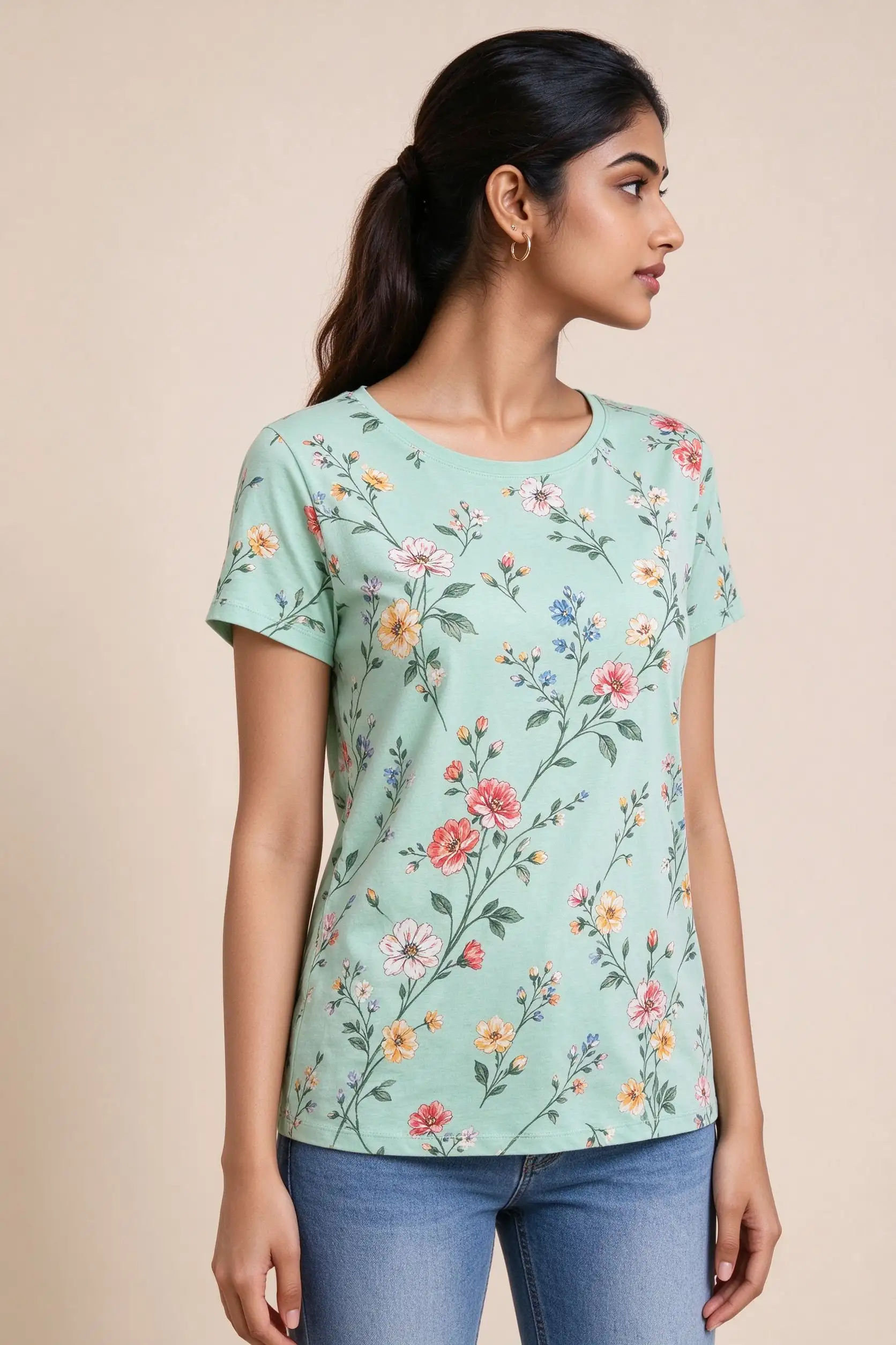 Green Floral Print T-Shirt - image 3