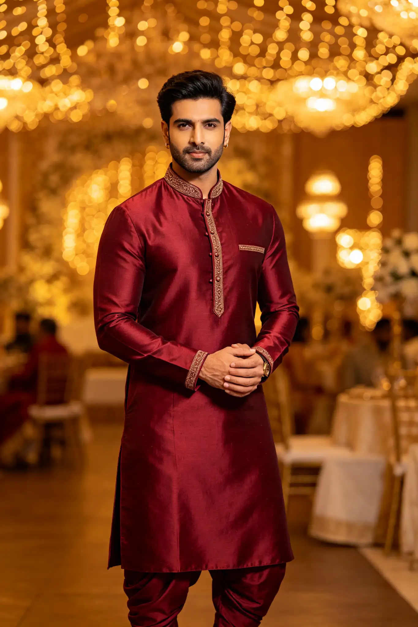 Wine Red Woven Silk Blend Kurta - Festive - image 4