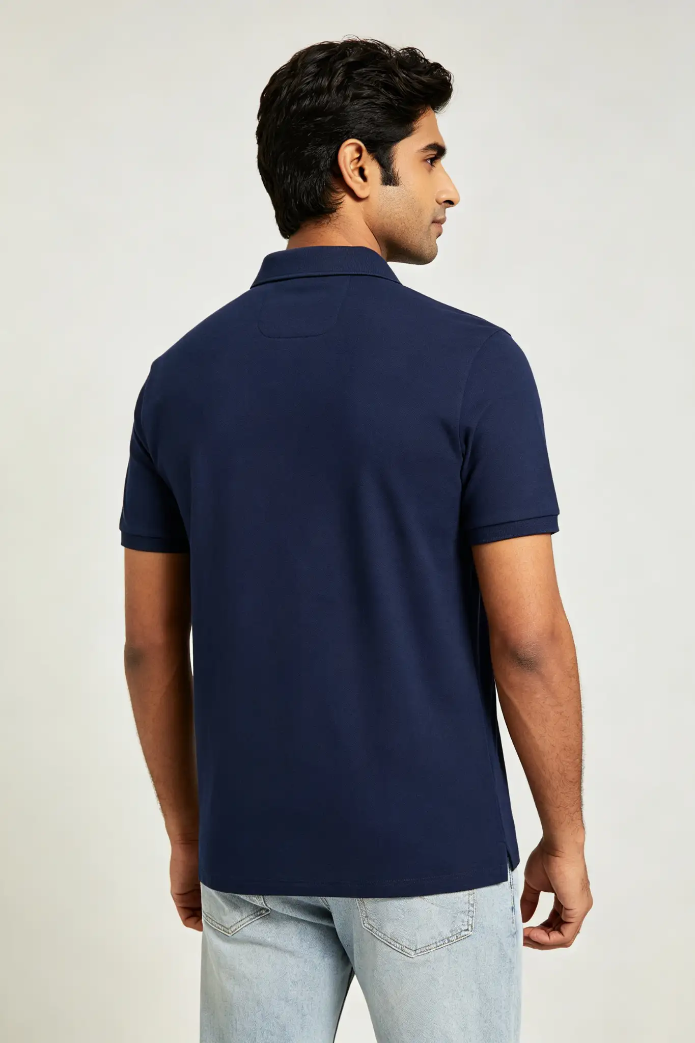 Solid Polo Collar T-Shirt - Navy Blue - image 4