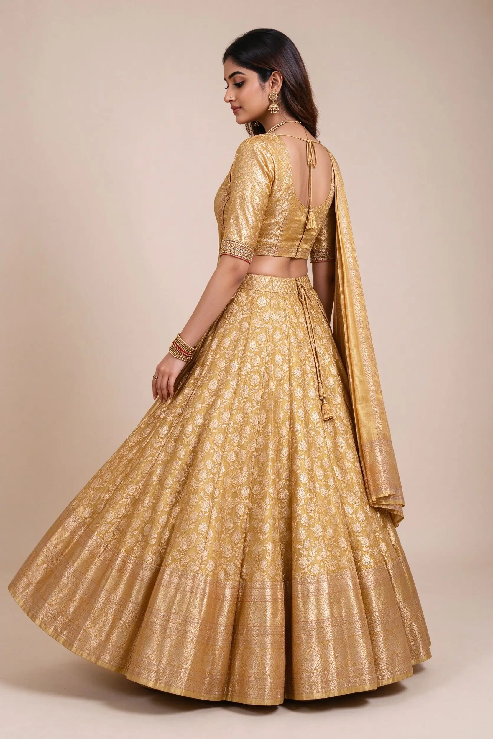 Gold & Cream Banarasi Lehenga - image 3