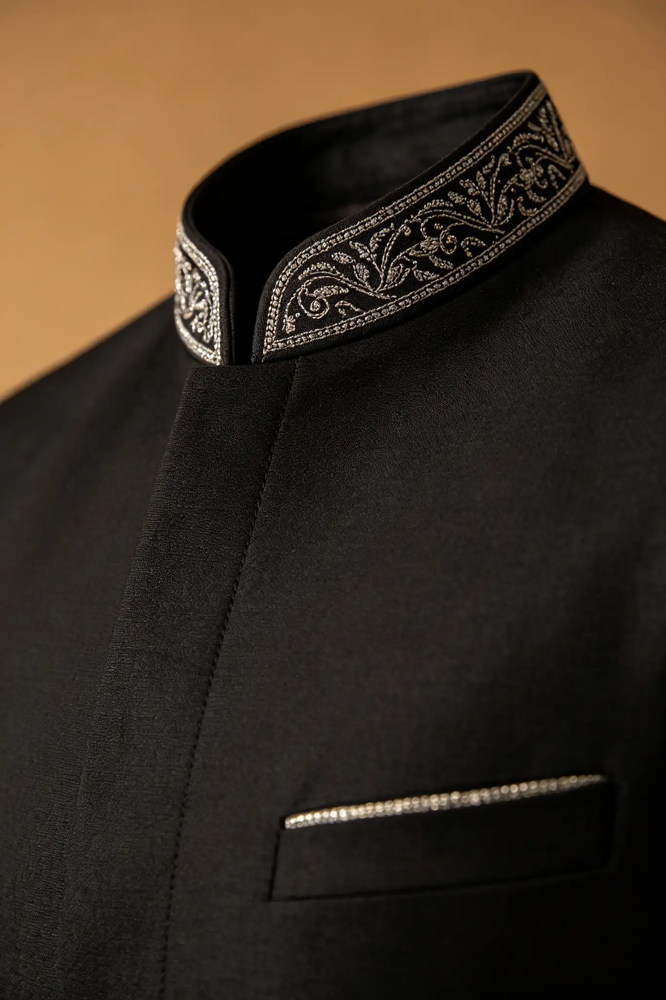 Black Slim Fit Embroidered Sherwani - Party - image 6
