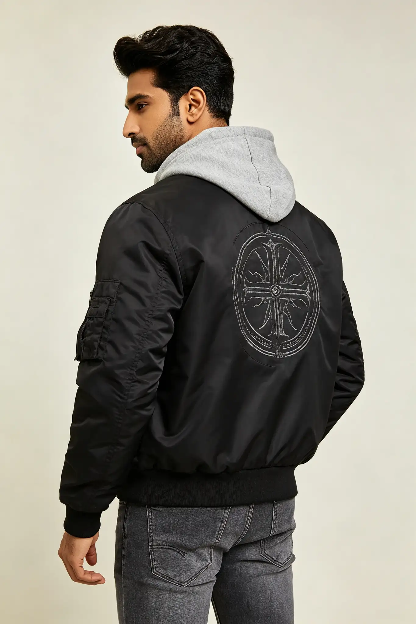 Black Bomber Jacket with Fleece Lining - image 4