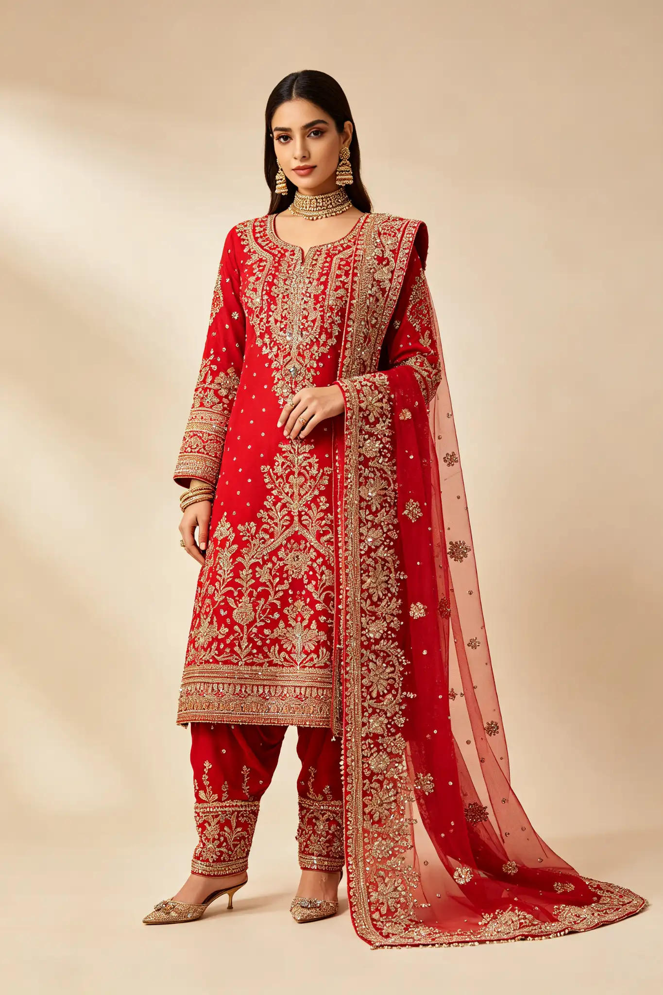 Red Heavy Embroidered Wedding Suit - image 2