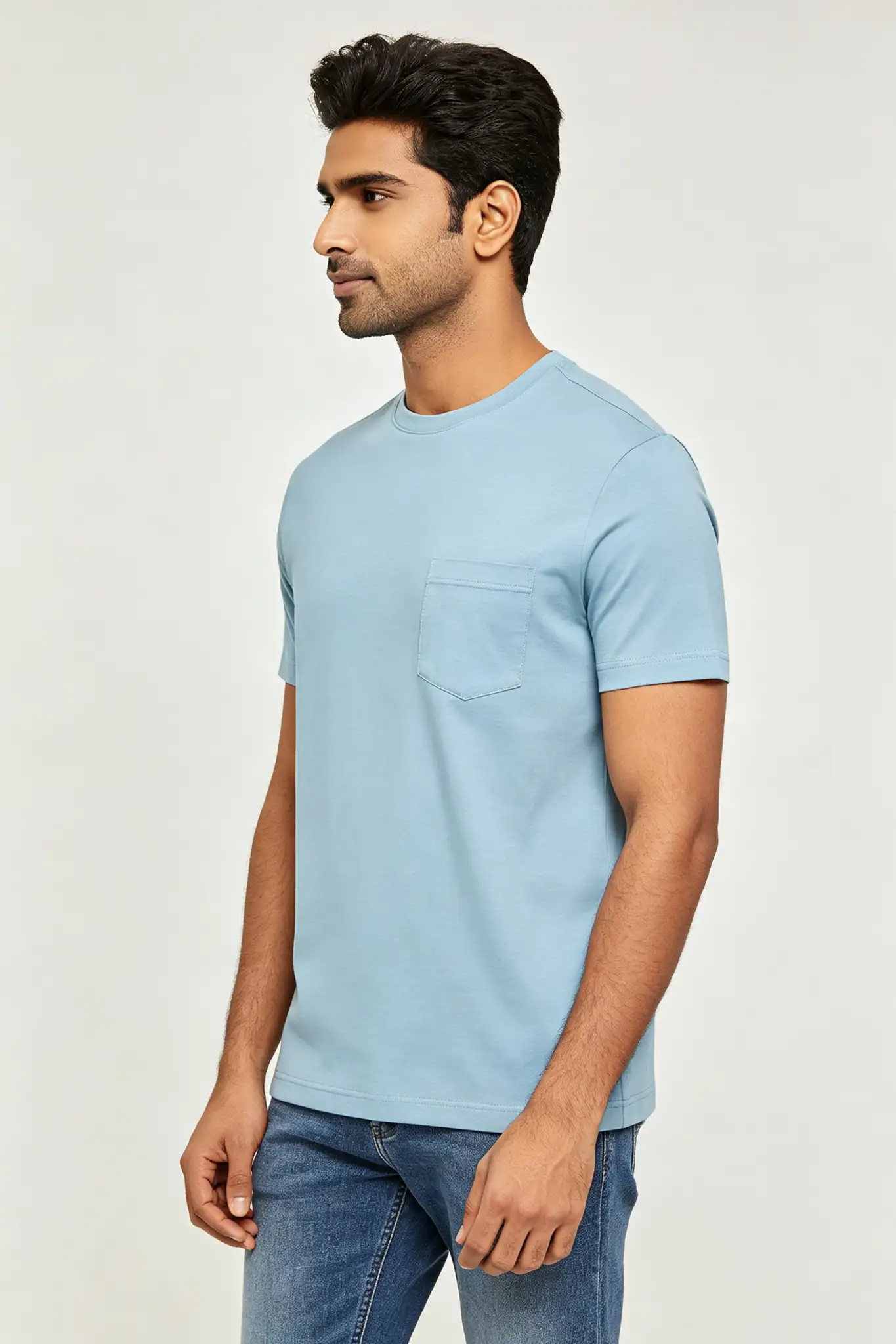 Light Blue Pocket T-Shirt - Cotton - image 3