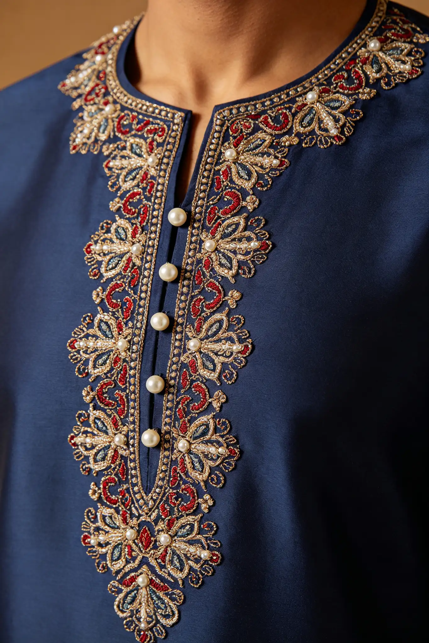 Midnight Blue Heavy Embroidered Wedding Kurta - image 5