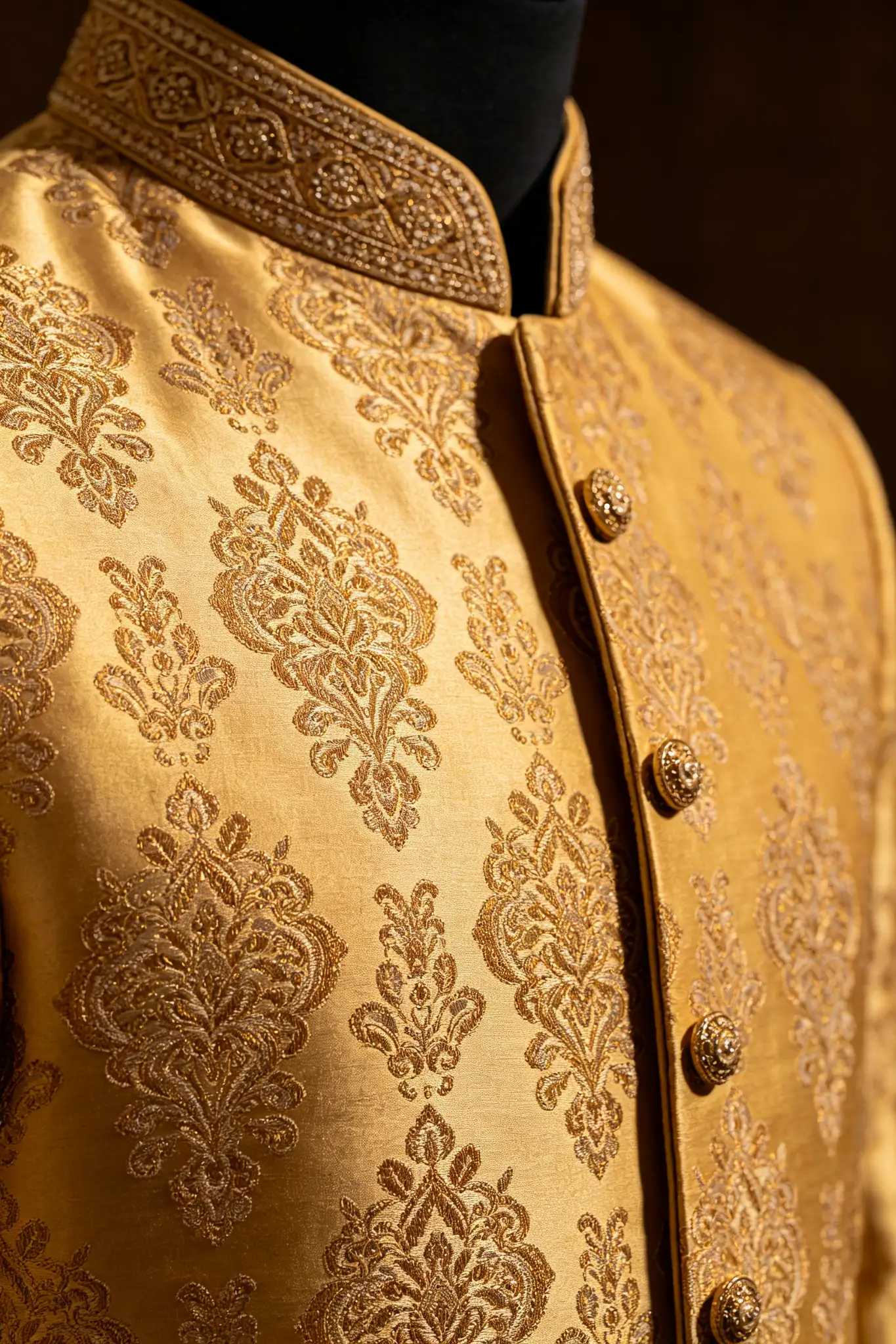 Gold Woven Banarasi Silk Sherwani - image 6
