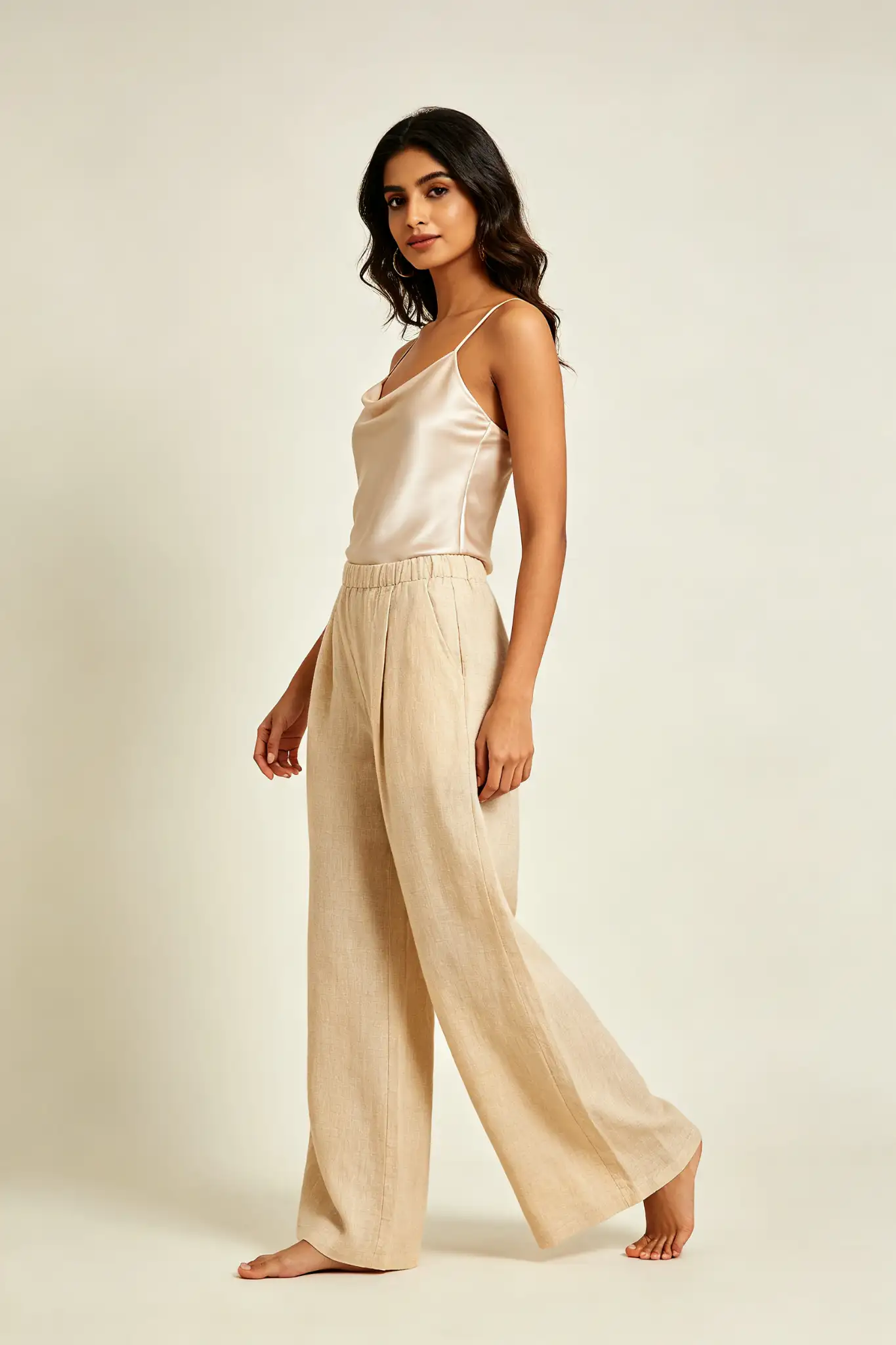 Beige Linen Wide Pants - Premium - image 3