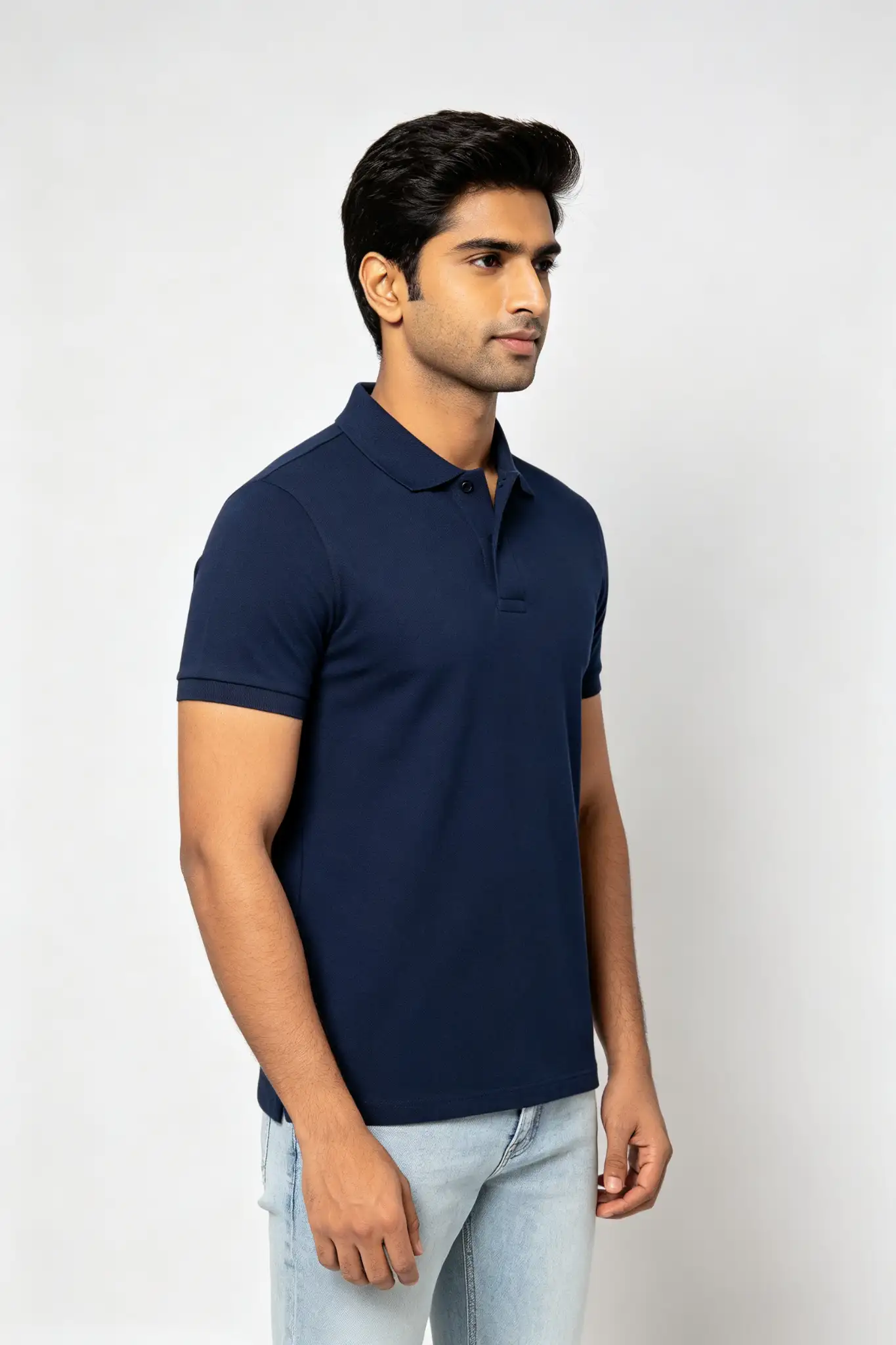 Solid Polo Collar T-Shirt - Navy Blue - image 3