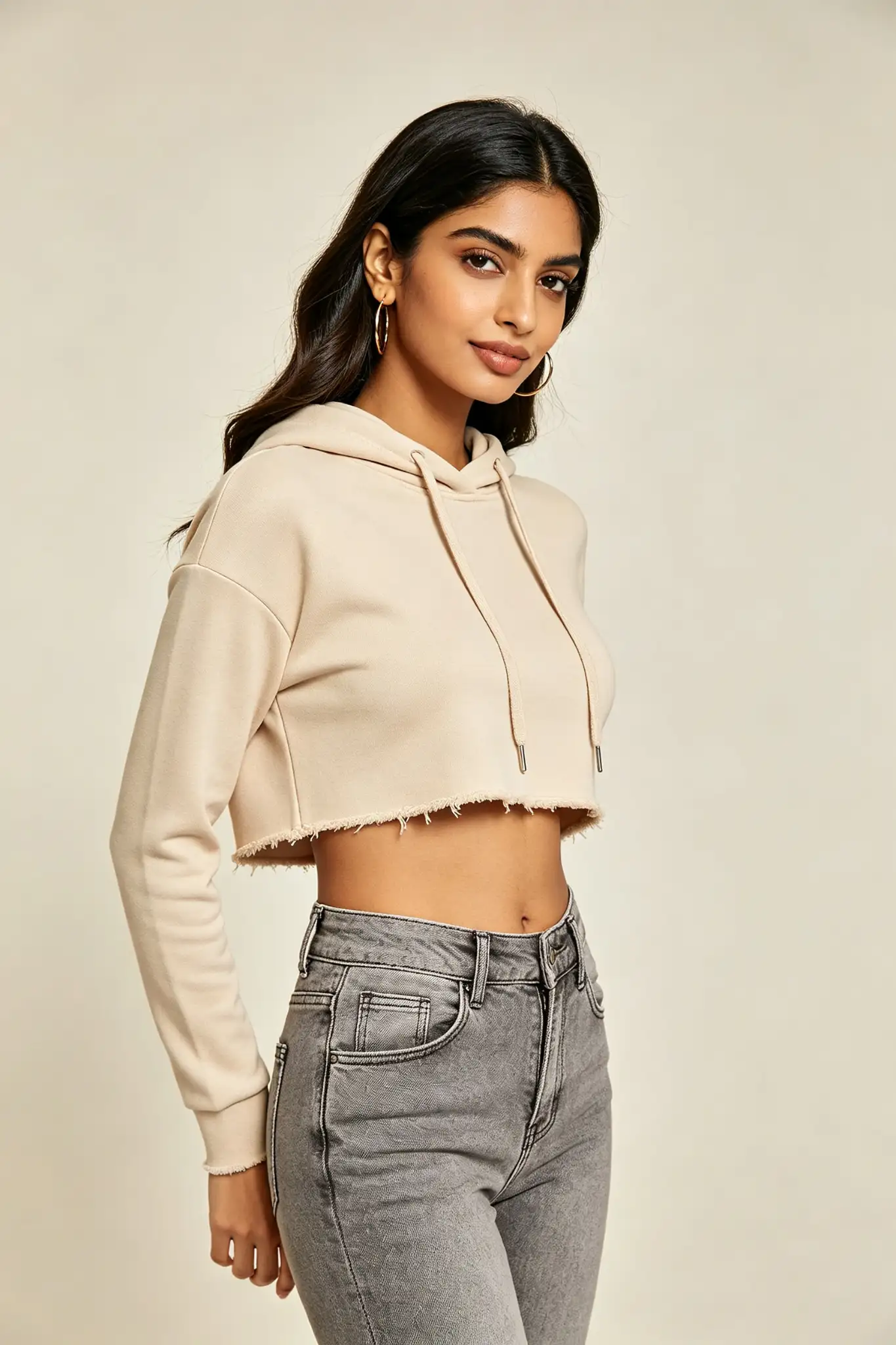 Beige Cropped Hoodie - image 3