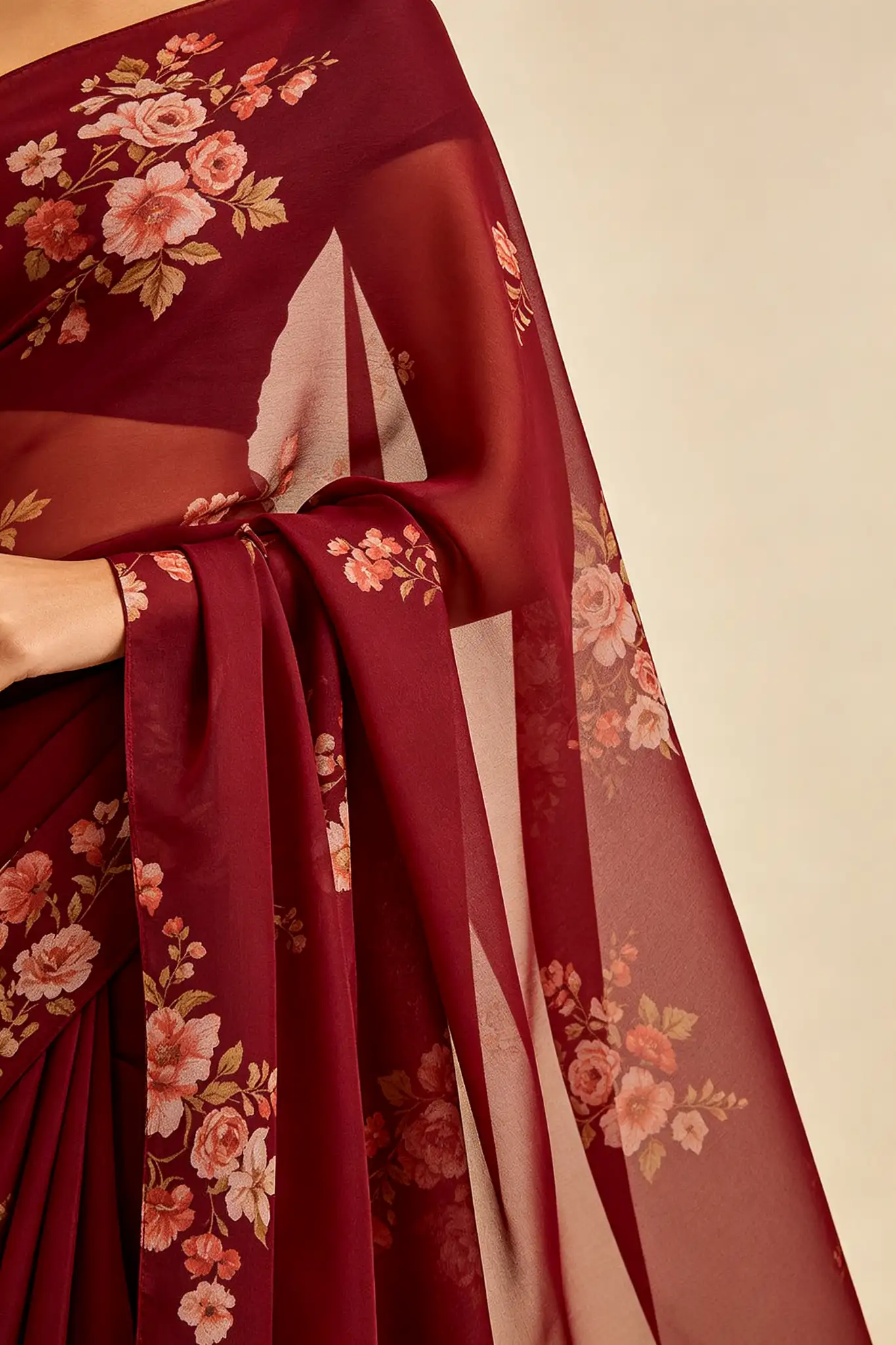 Georgette Printed Saree - Maroon - image 6
