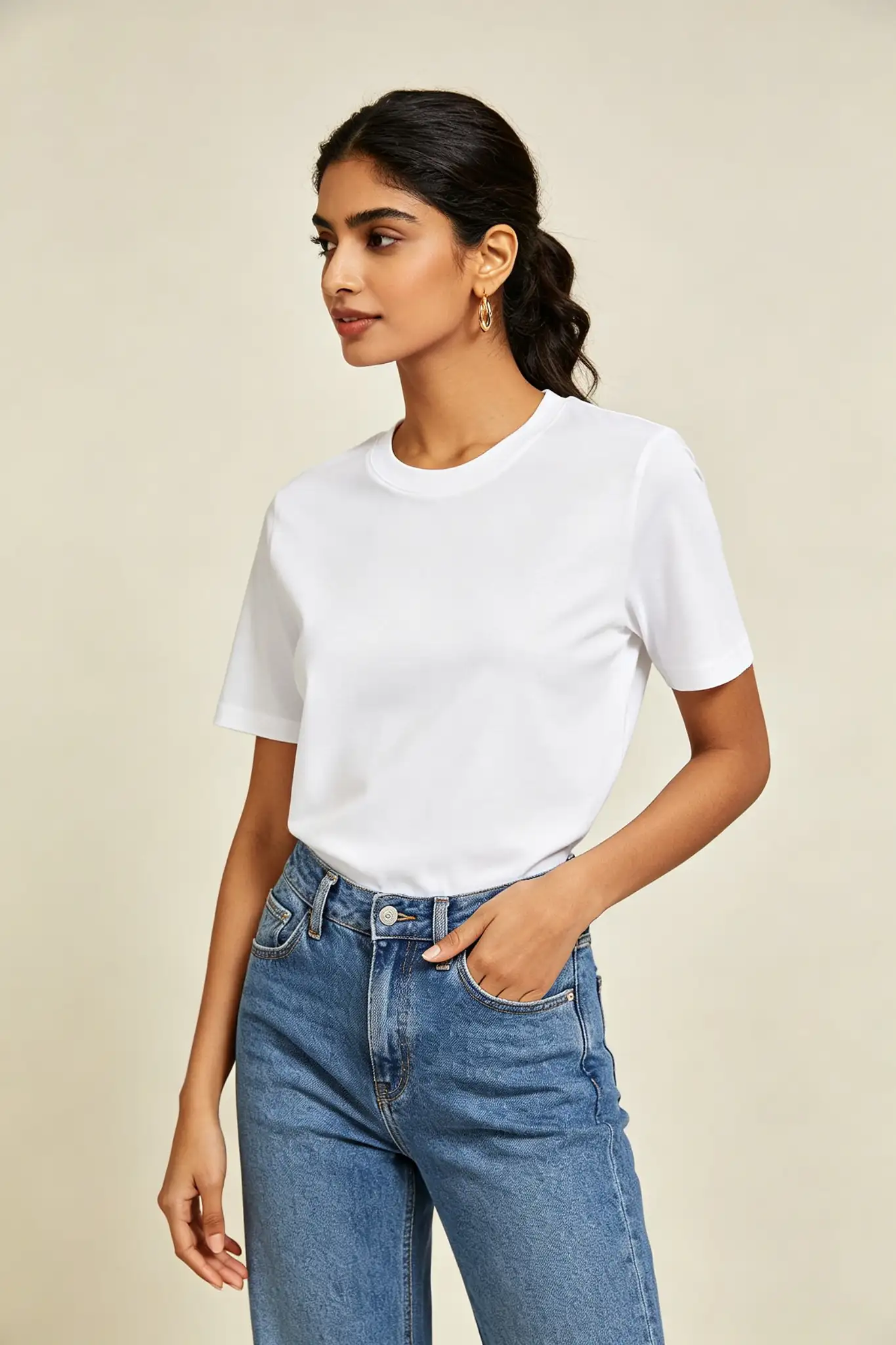 Cotton Round Neck T-Shirt - White - image 3