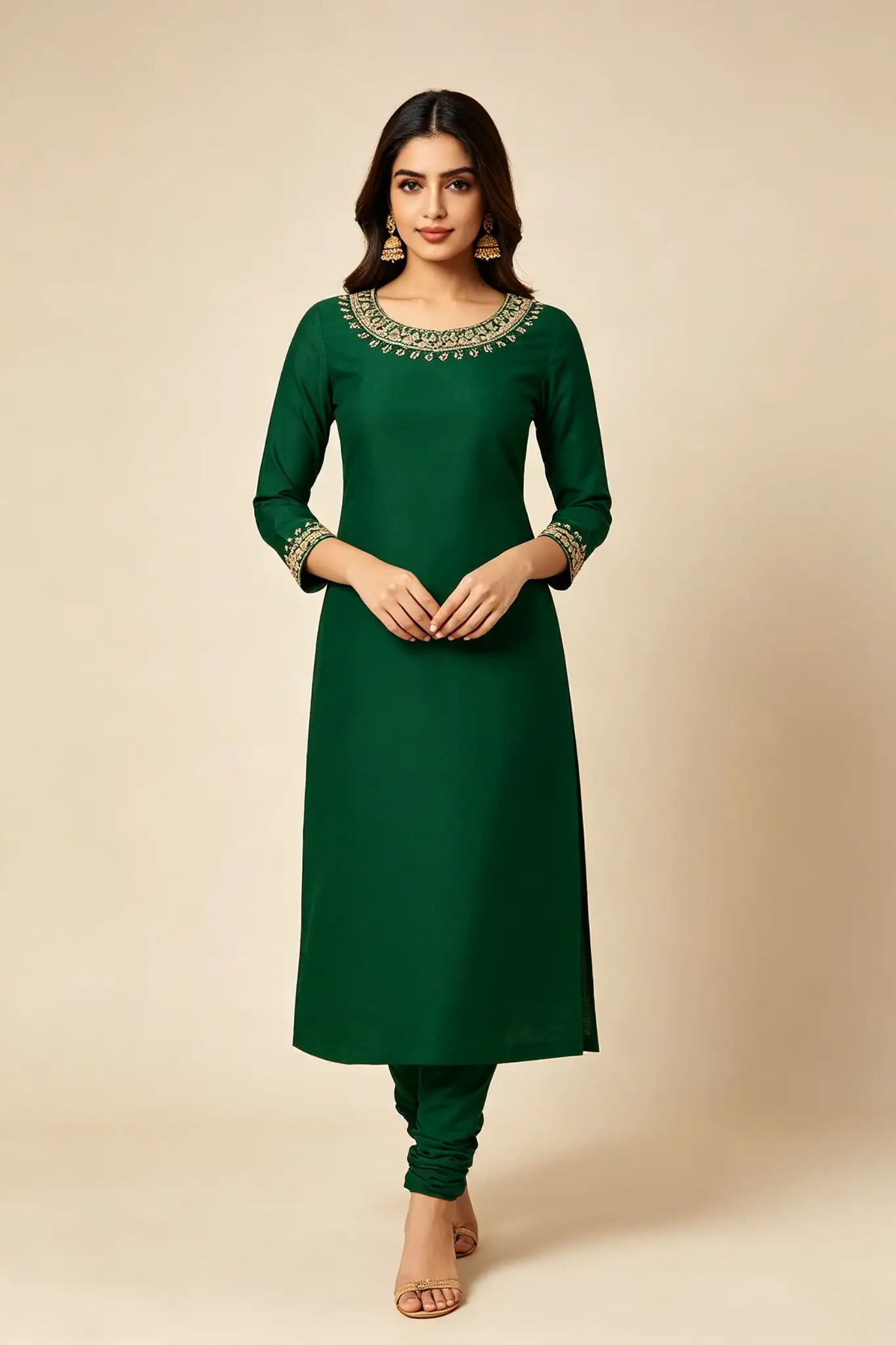 Green Ethnic Kurta Dress - Embroidered - image 2