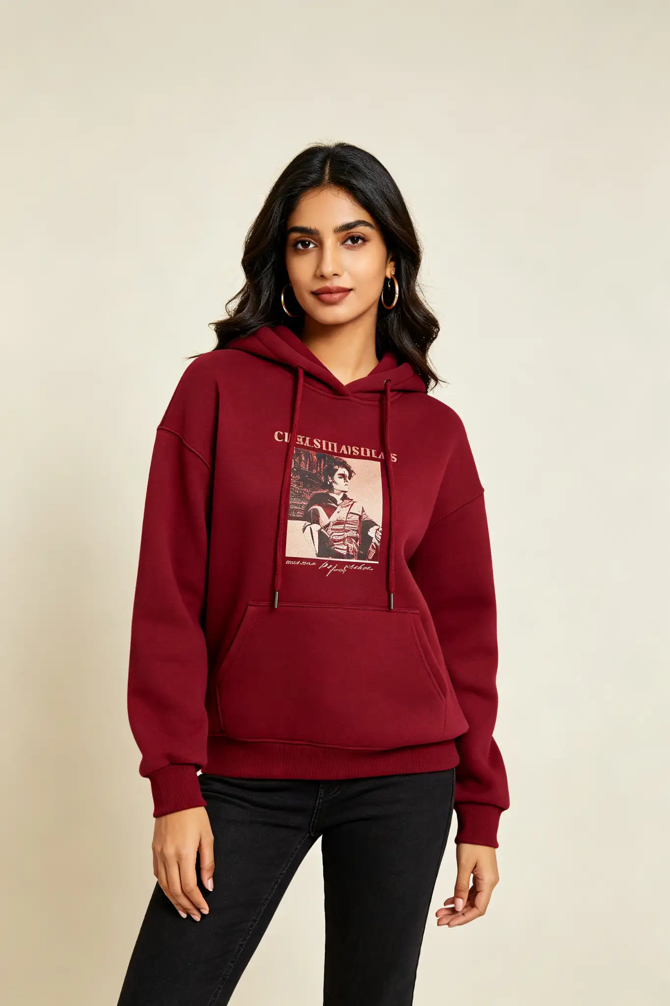 Wine Red Graphic Hoodie - image 3