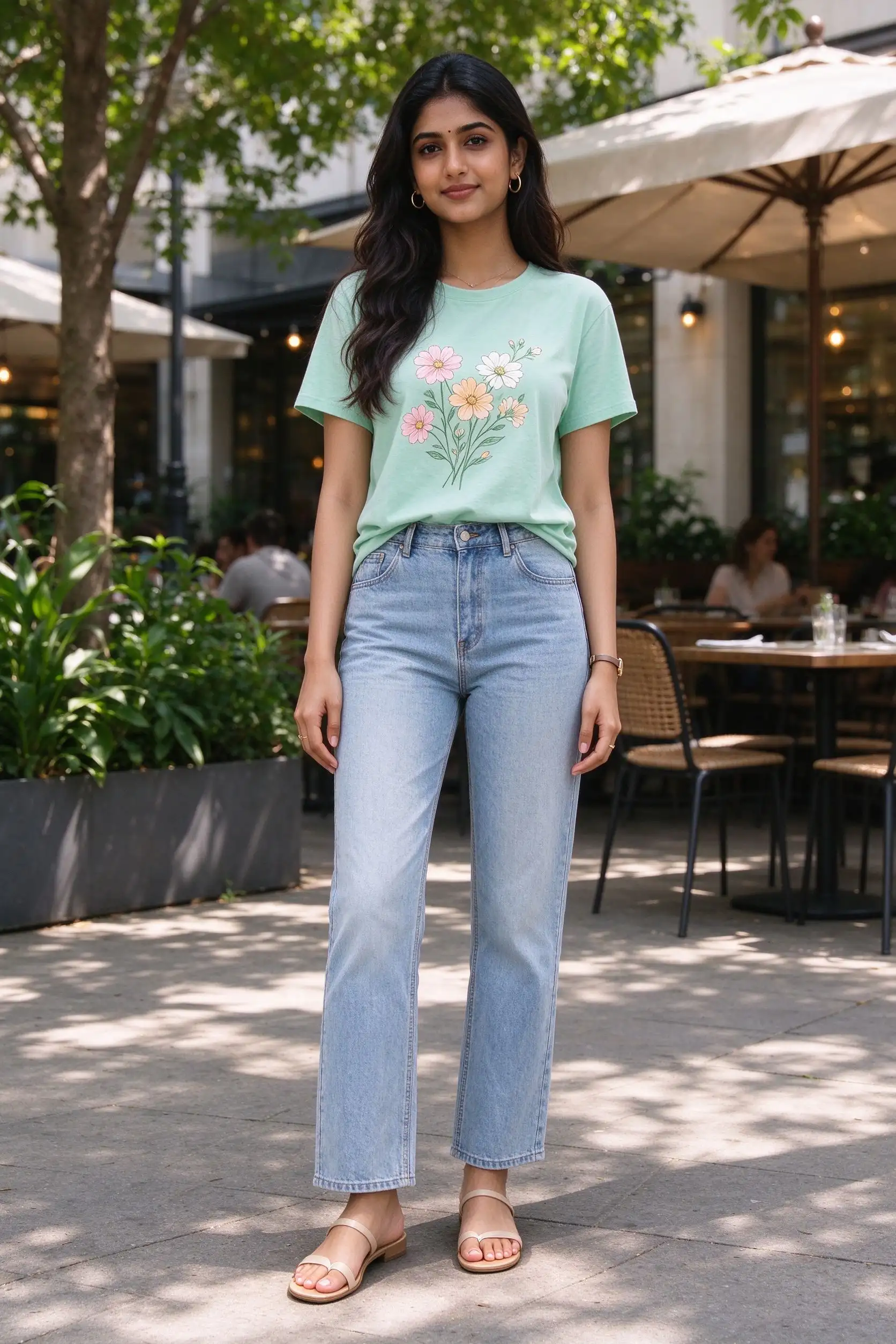 Green Floral Print T-Shirt - image 1