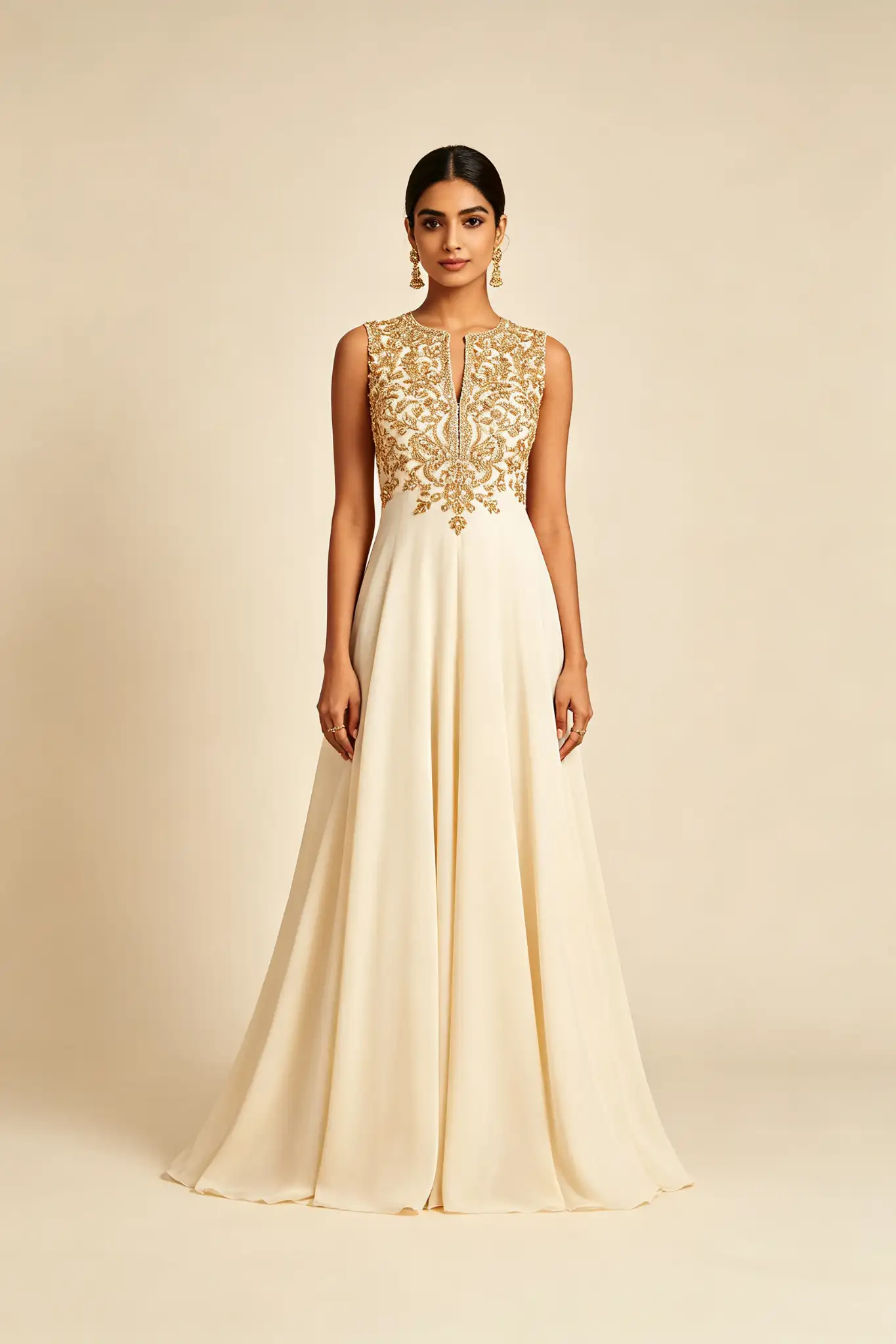 Indo-Western Gown - Cream & Gold - image 2