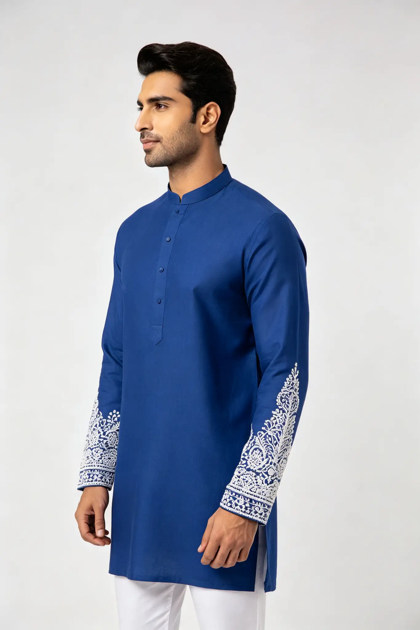 Royal Blue Chikankari Cotton Kurta - Regular Fit - image 2